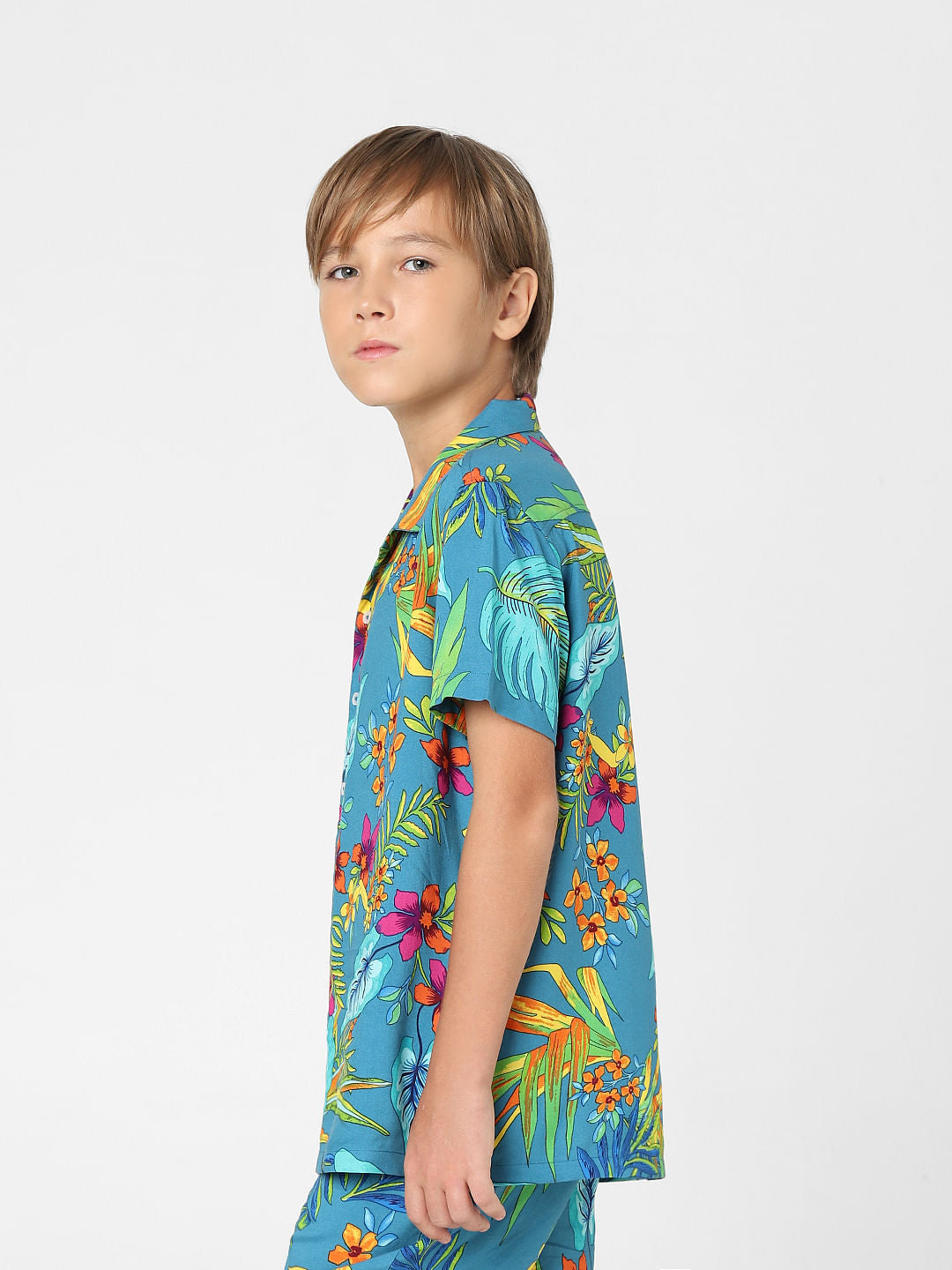 Boys Green Printed Short Sleeves Shirt