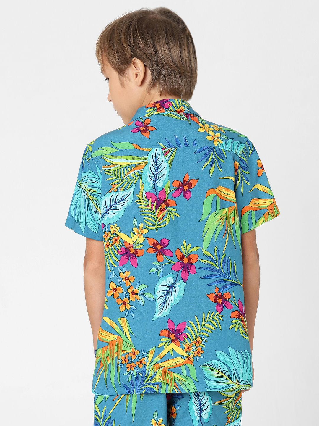Boys Green Printed Short Sleeves Shirt