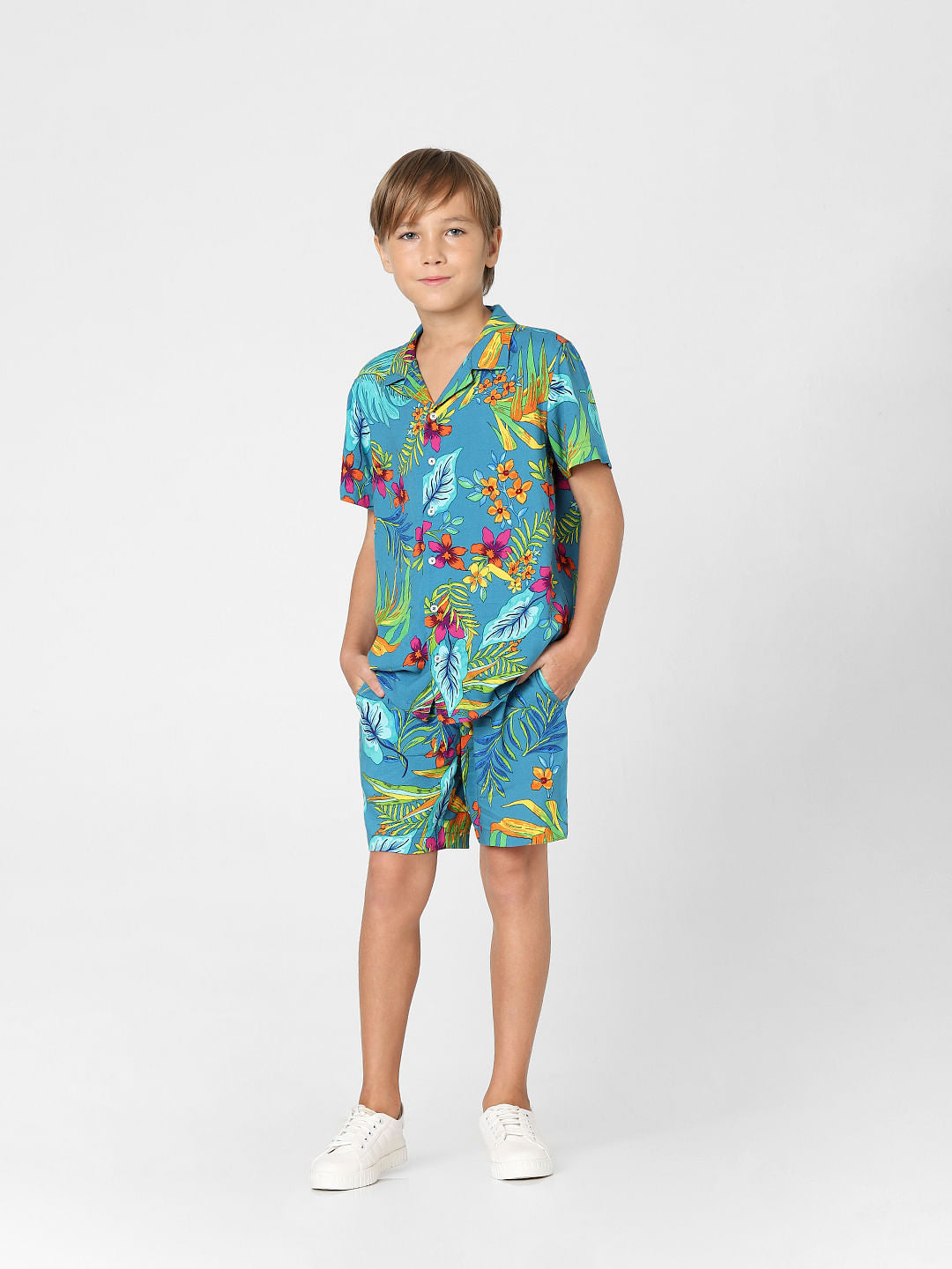 Boys Green Printed Short Sleeves Shirt