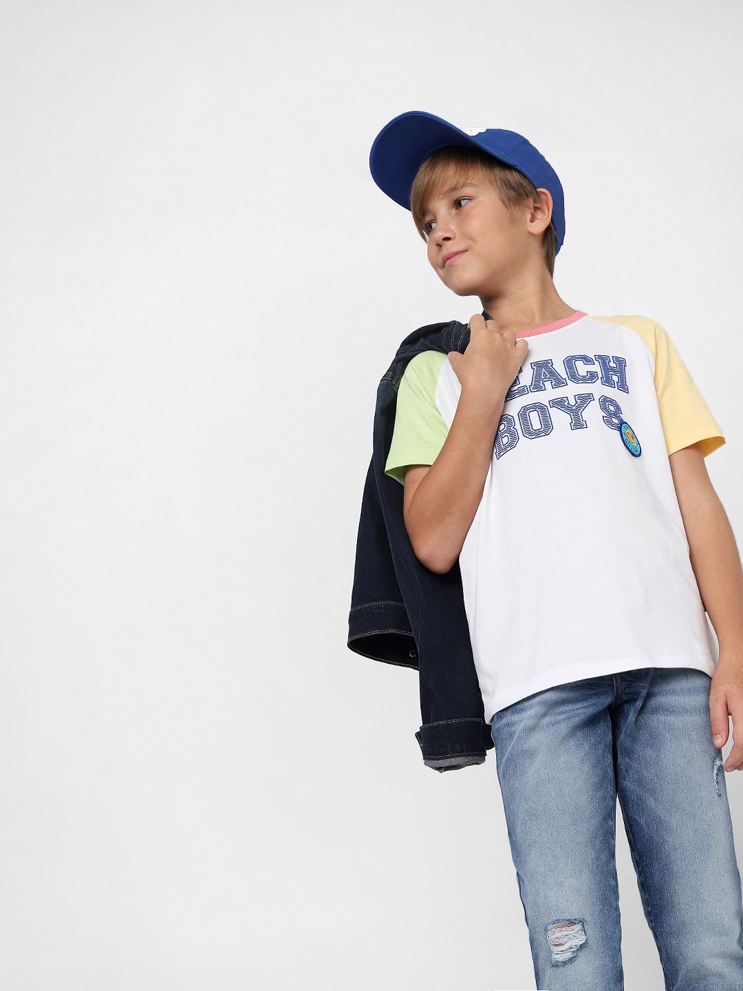 Boys White Colourblocked Crew Neck T-shirt - Main Image