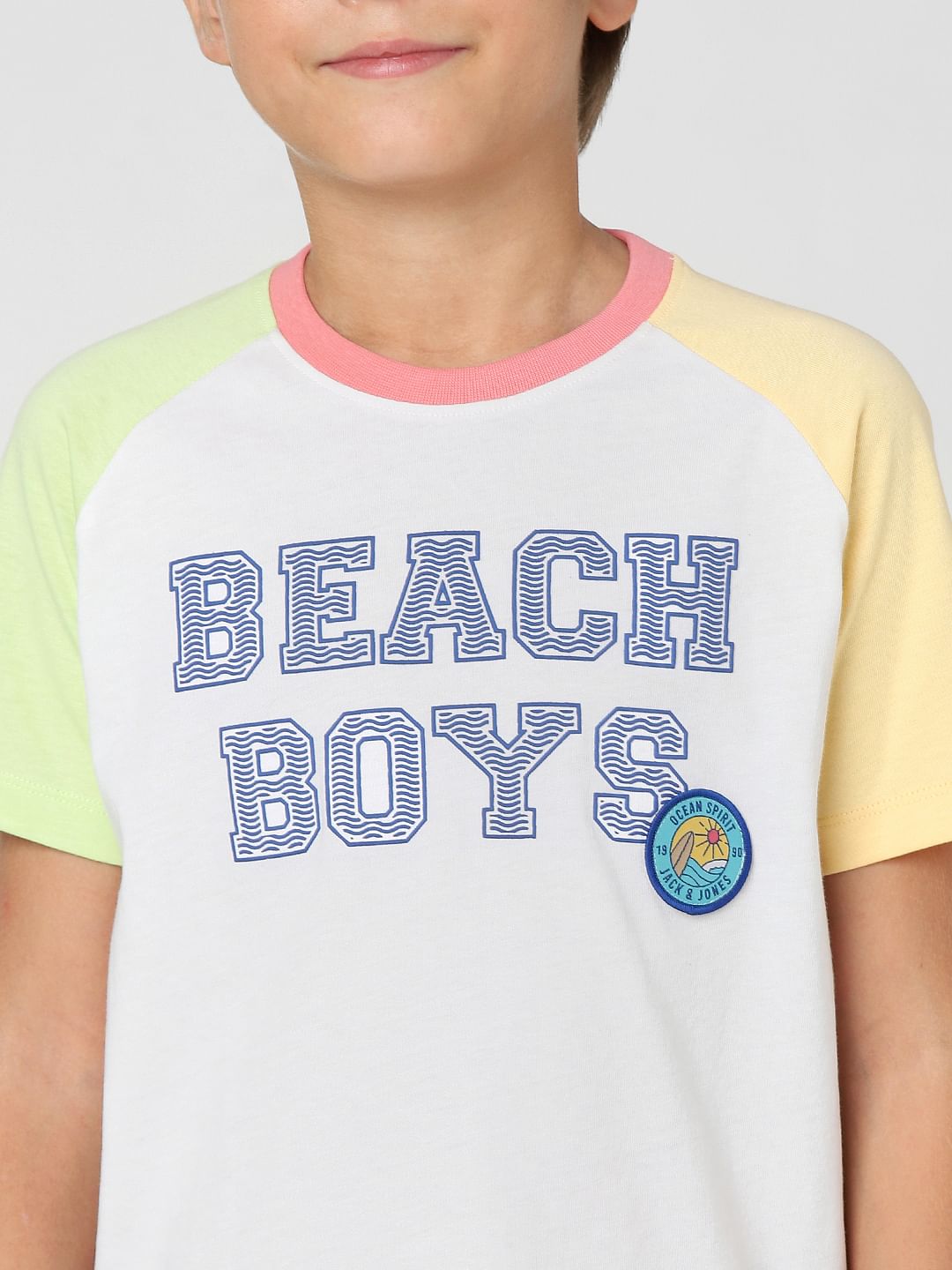 Boys White Colourblocked Crew Neck T-shirt