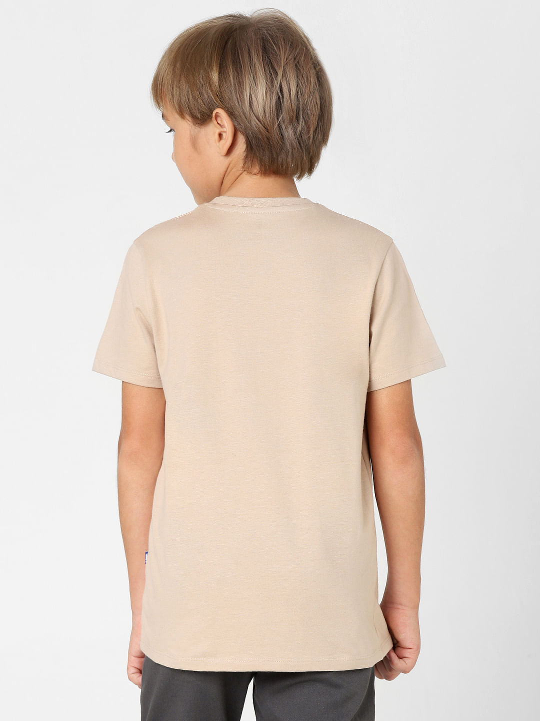 BOYS Beige Graphic Print Crew Neck T-shirt