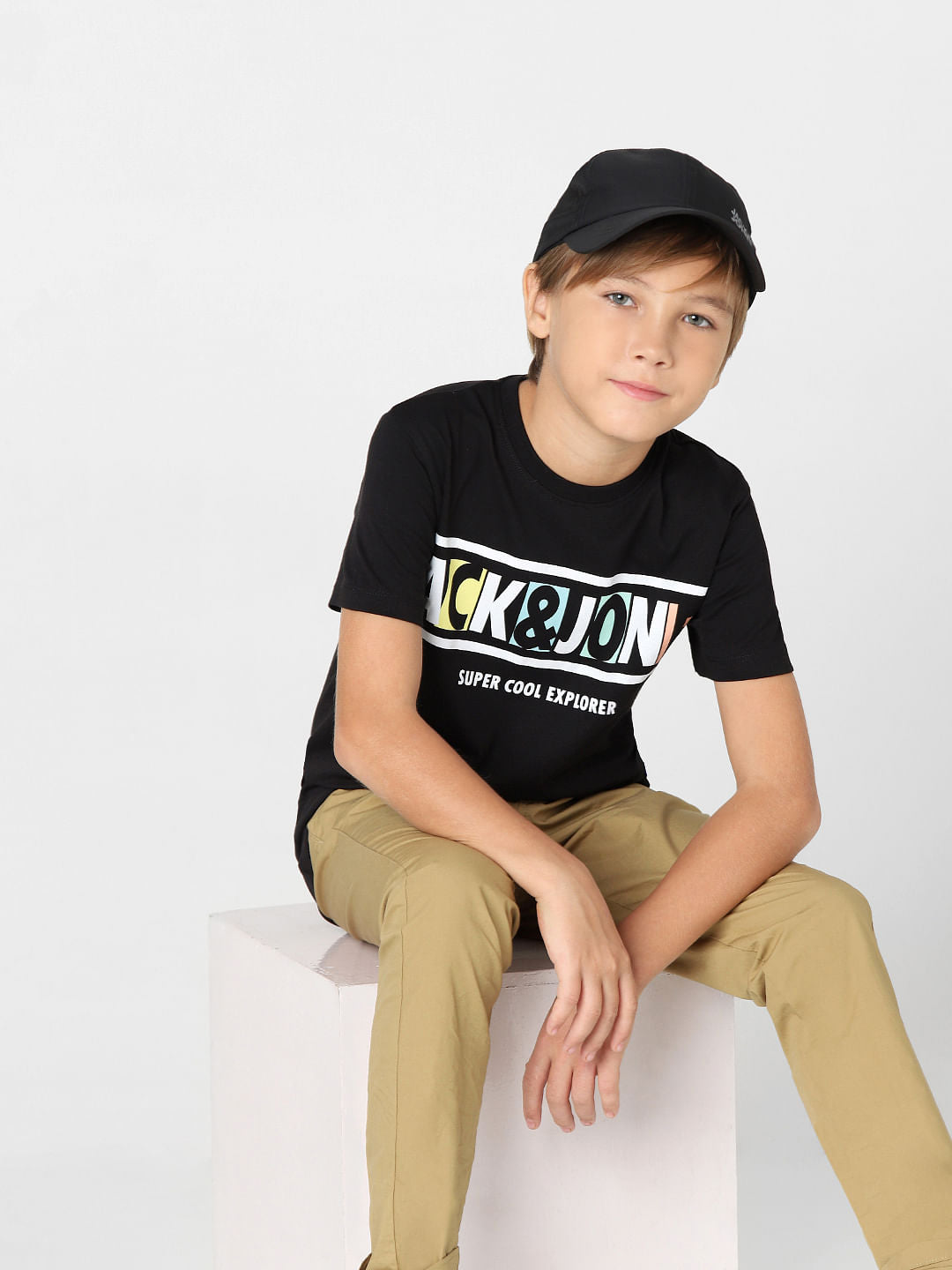 Boys Black Logo Print Crew Neck T-shirt