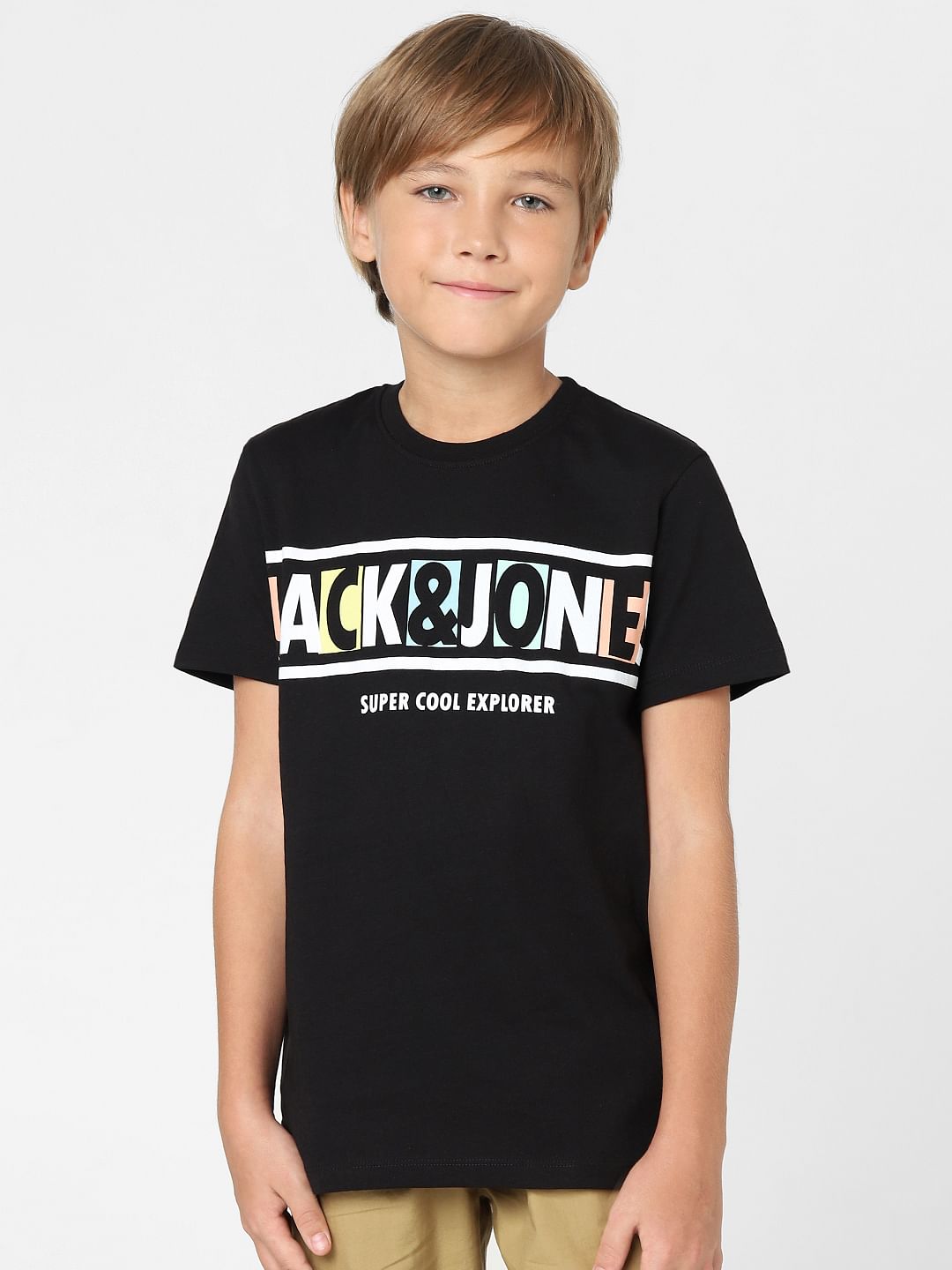 Boys Black Logo Print Crew Neck T-shirt