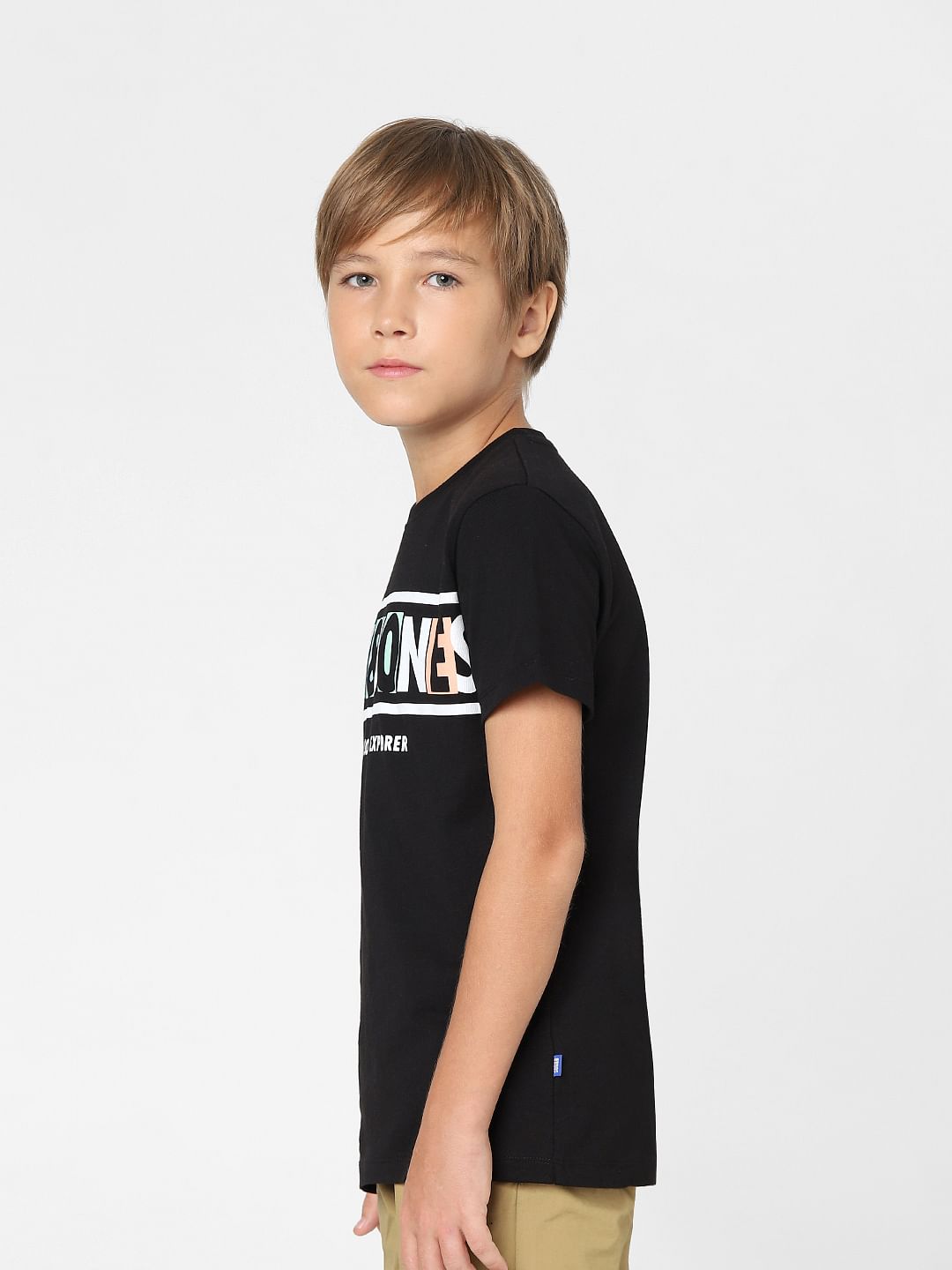 Boys Black Logo Print Crew Neck T-shirt