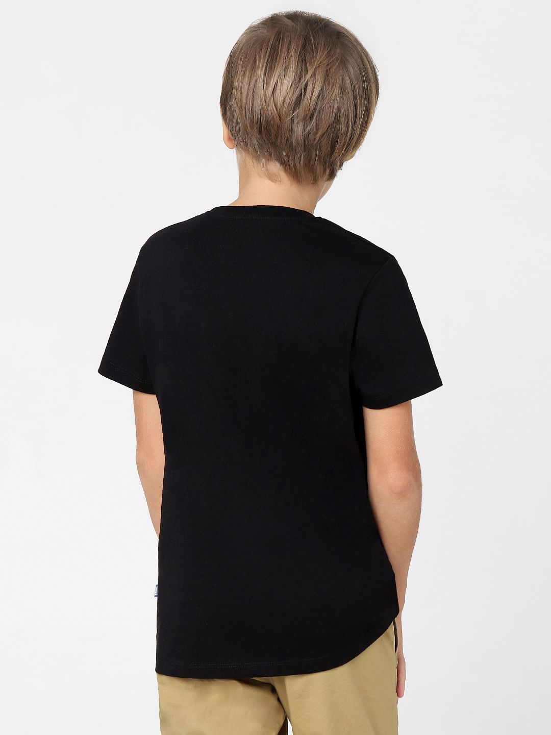 Boys Black Logo Print Crew Neck T-shirt