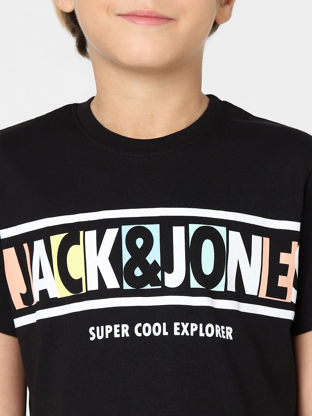 Boys Black Logo Print Crew Neck T-shirt