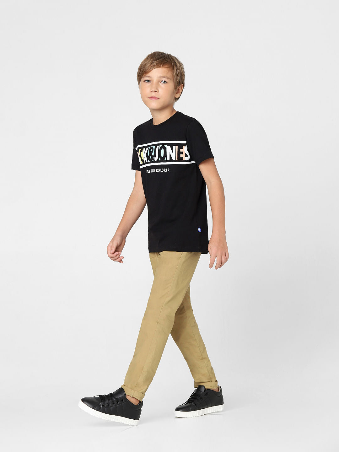 Boys Black Logo Print Crew Neck T-shirt