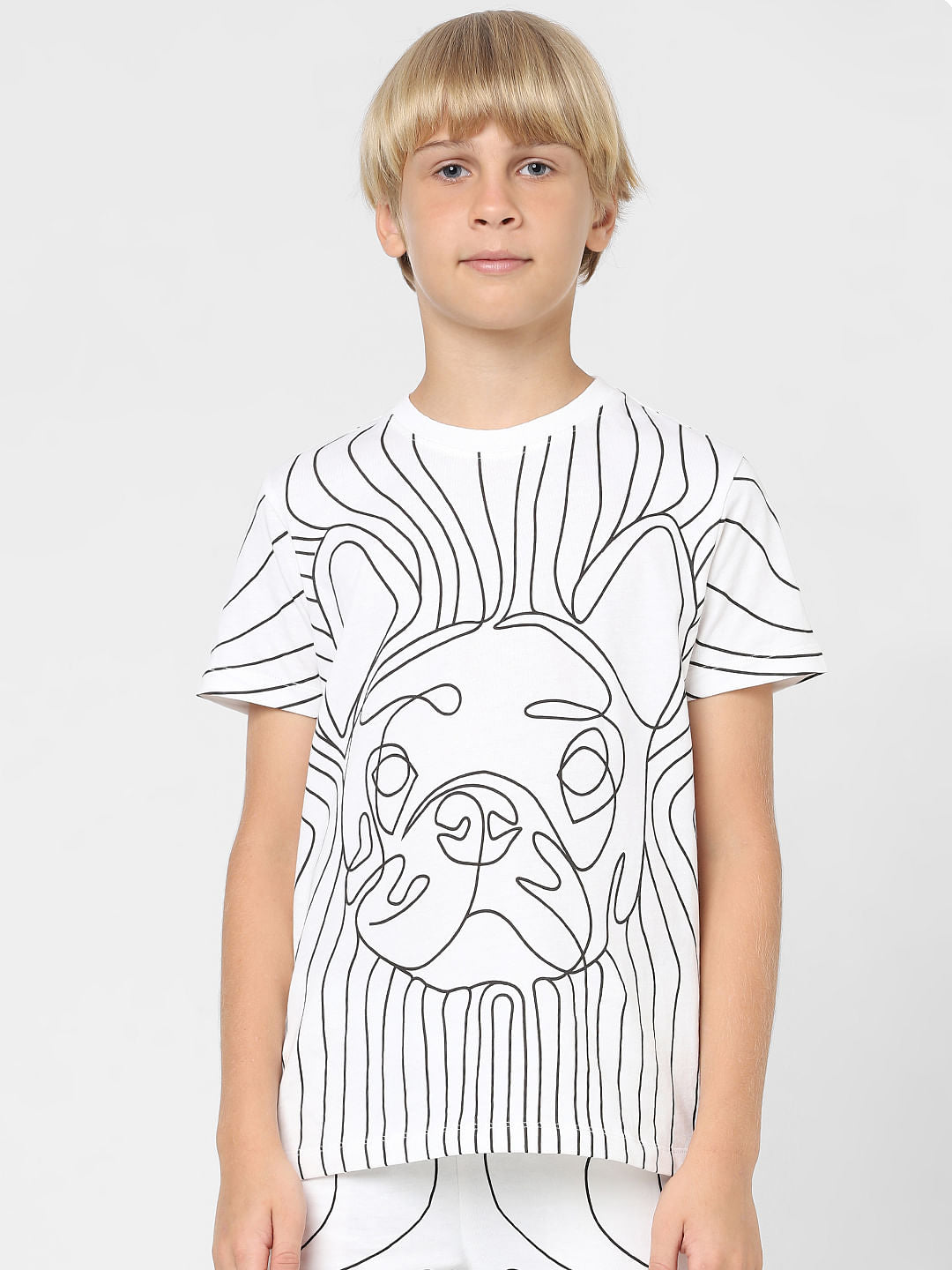 Boys White Printed Co-ord T-shirt