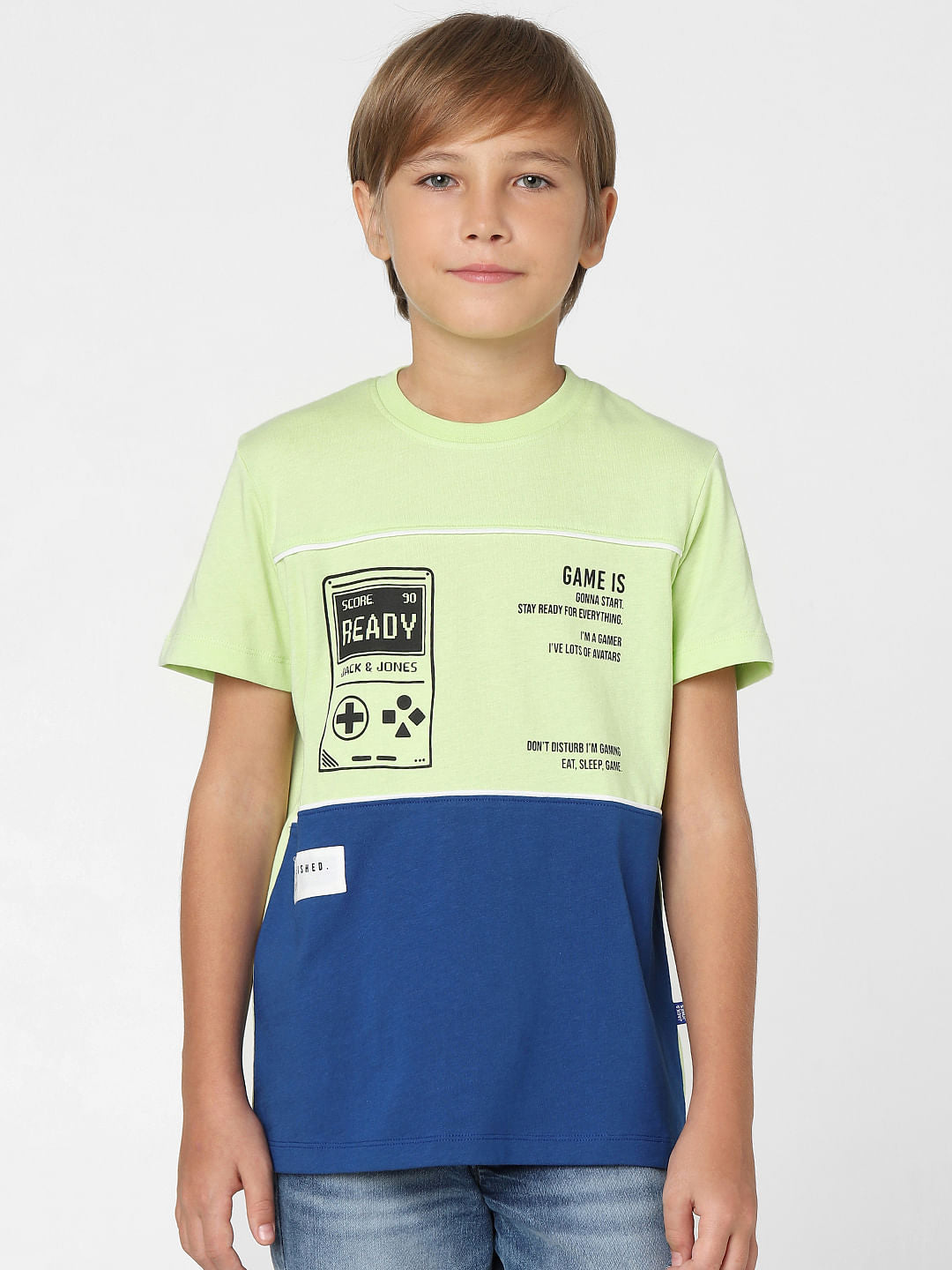 Boys Green Colourblocked Crew Neck T-shirt