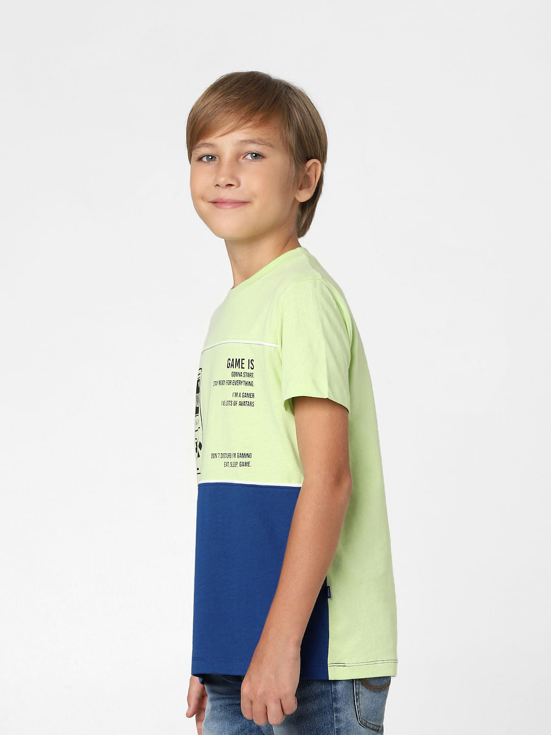 Boys Green Colourblocked Crew Neck T-shirt