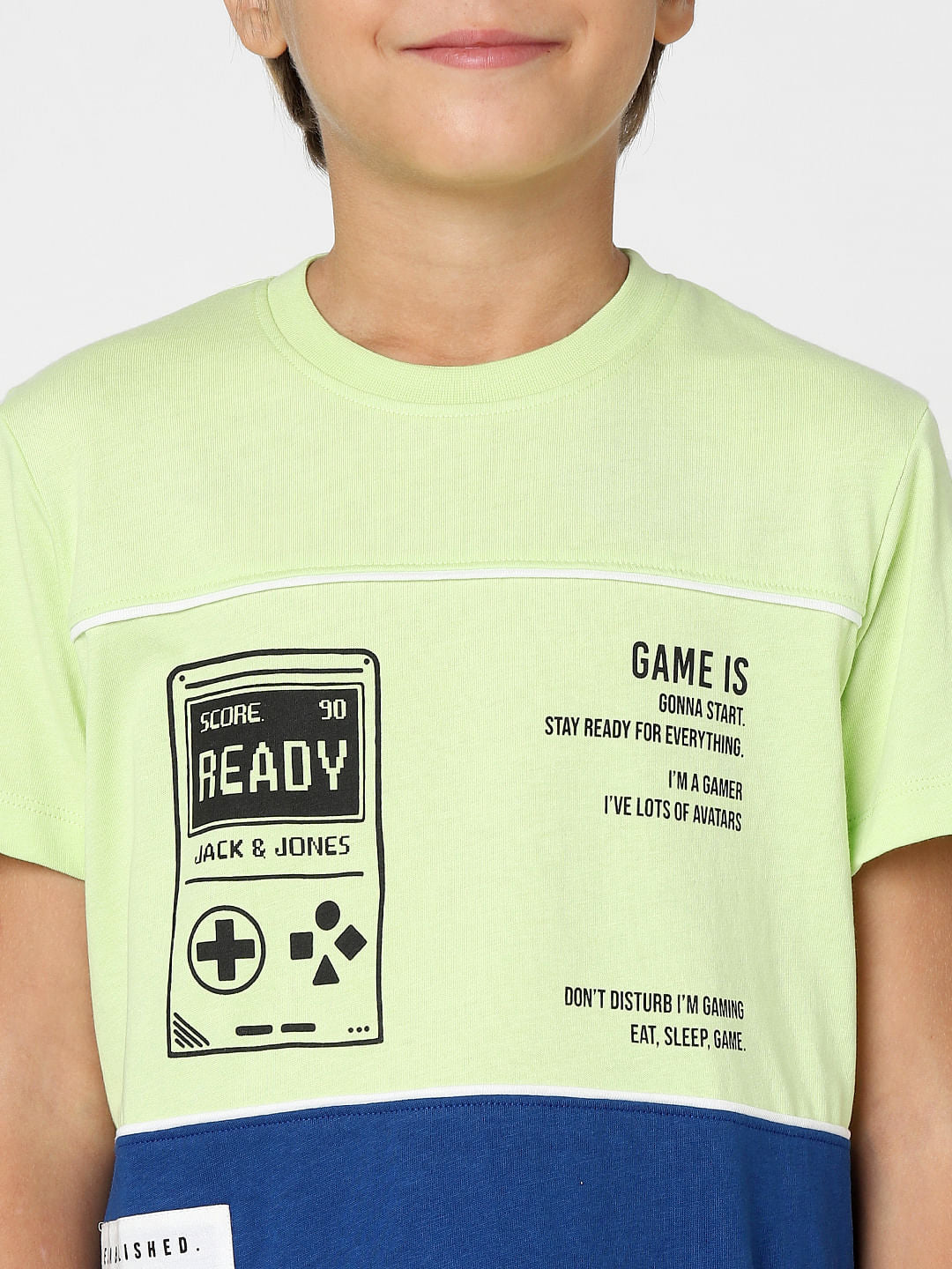 Boys Green Colourblocked Crew Neck T-shirt