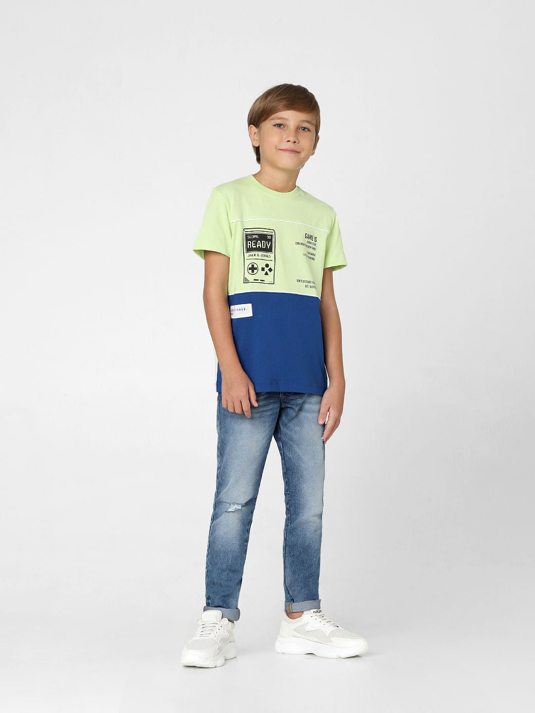 Boys Green Colourblocked Crew Neck T-shirt