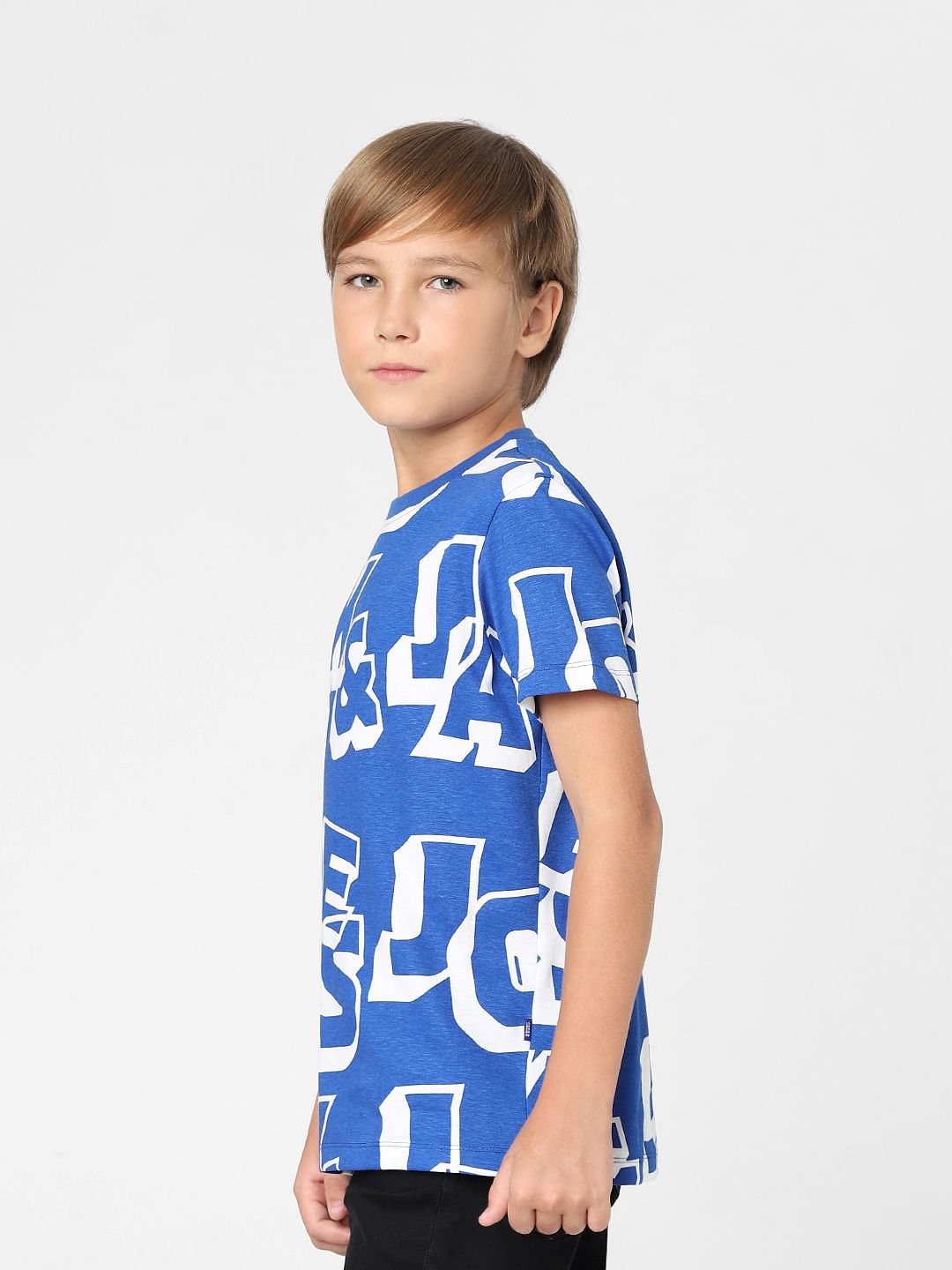 Boys Blue Typographic Print Crew Neck T-shirt