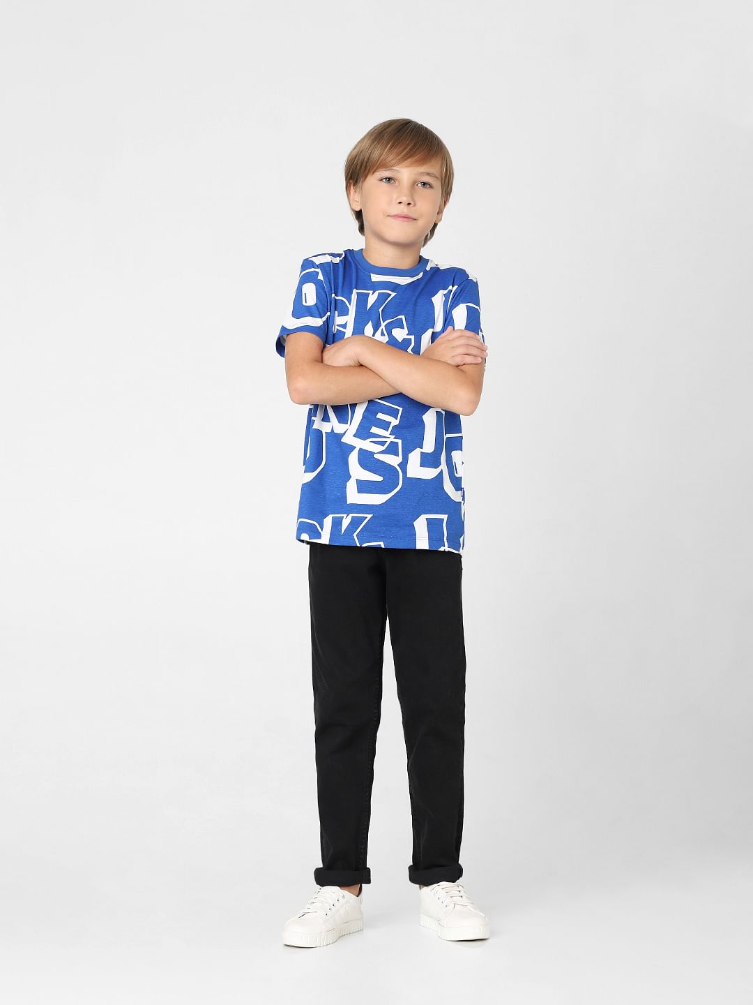 Boys Blue Typographic Print Crew Neck T-shirt