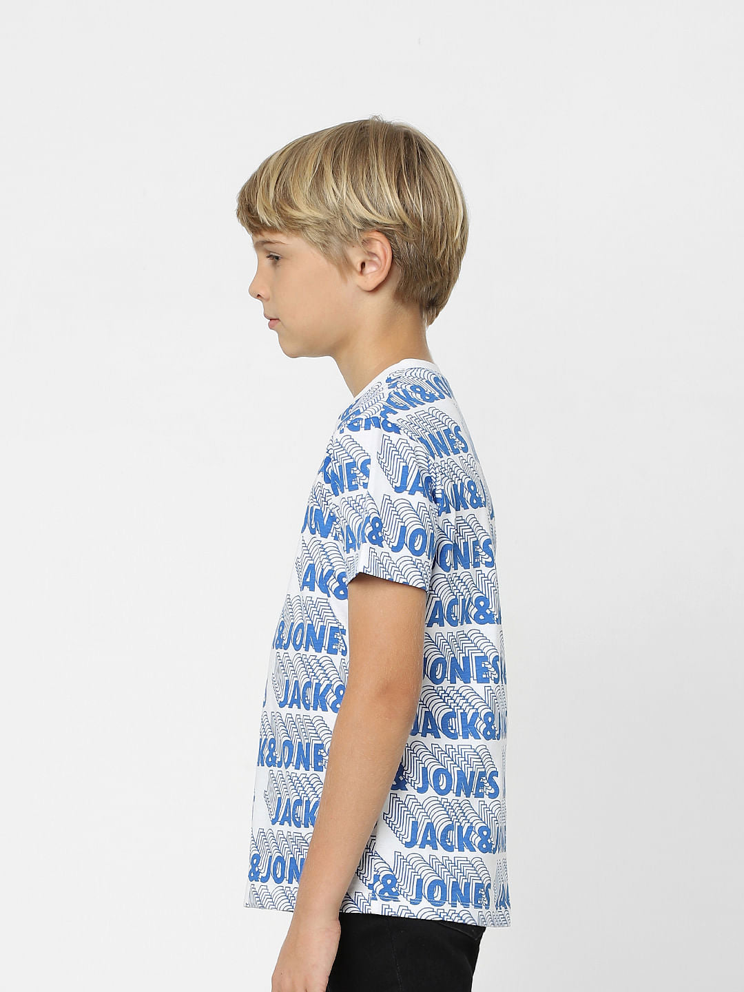 Boys White Logo Print Crew Neck T-shirt