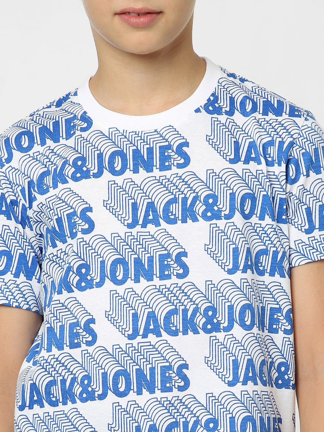 Boys White Logo Print Crew Neck T-shirt