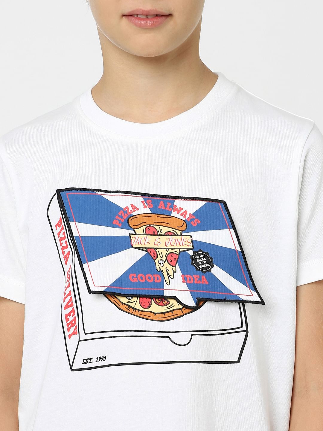 Boys White 3D Pizza Print T-shirt