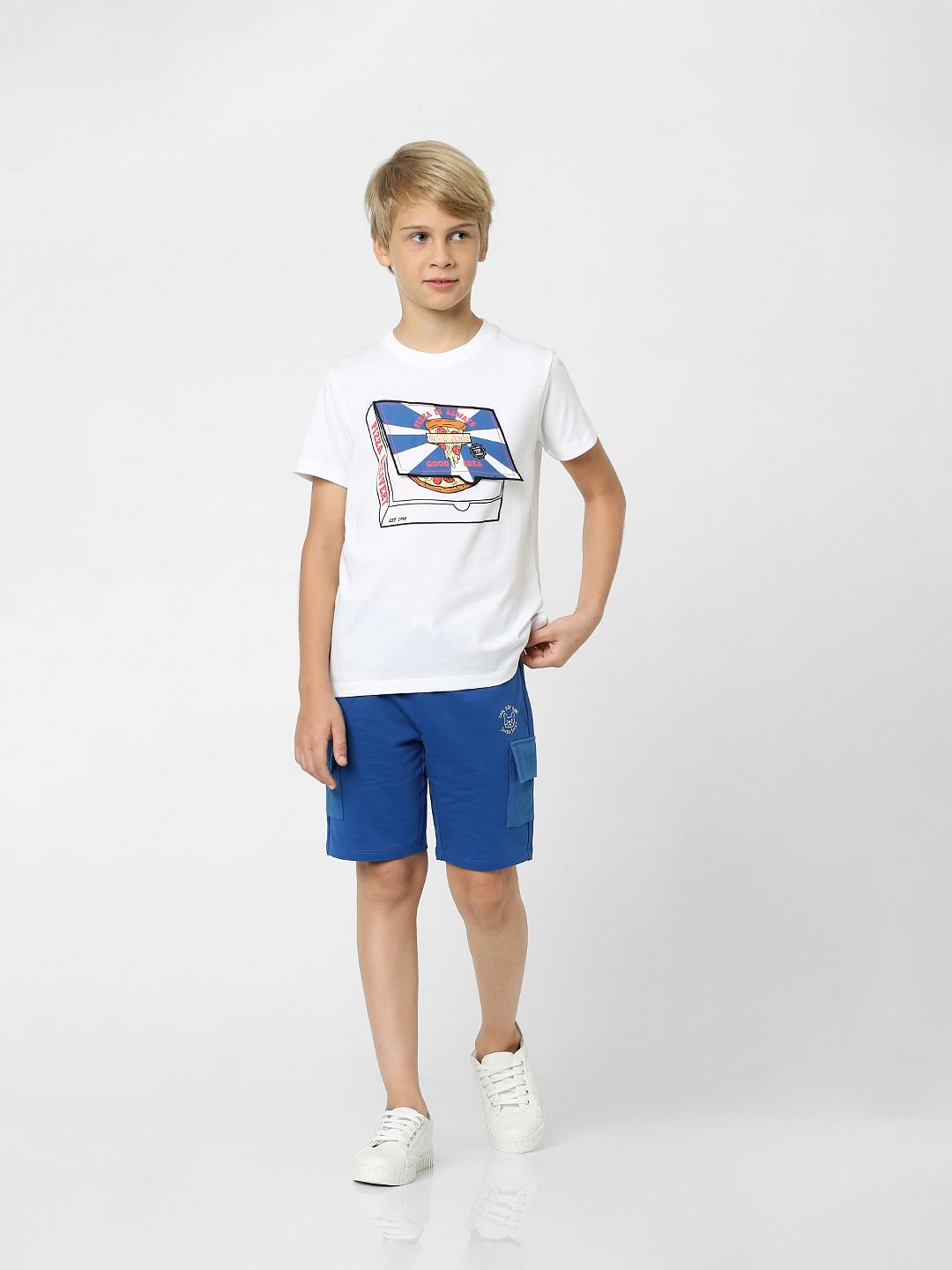 Boys White 3D Pizza Print T-shirt