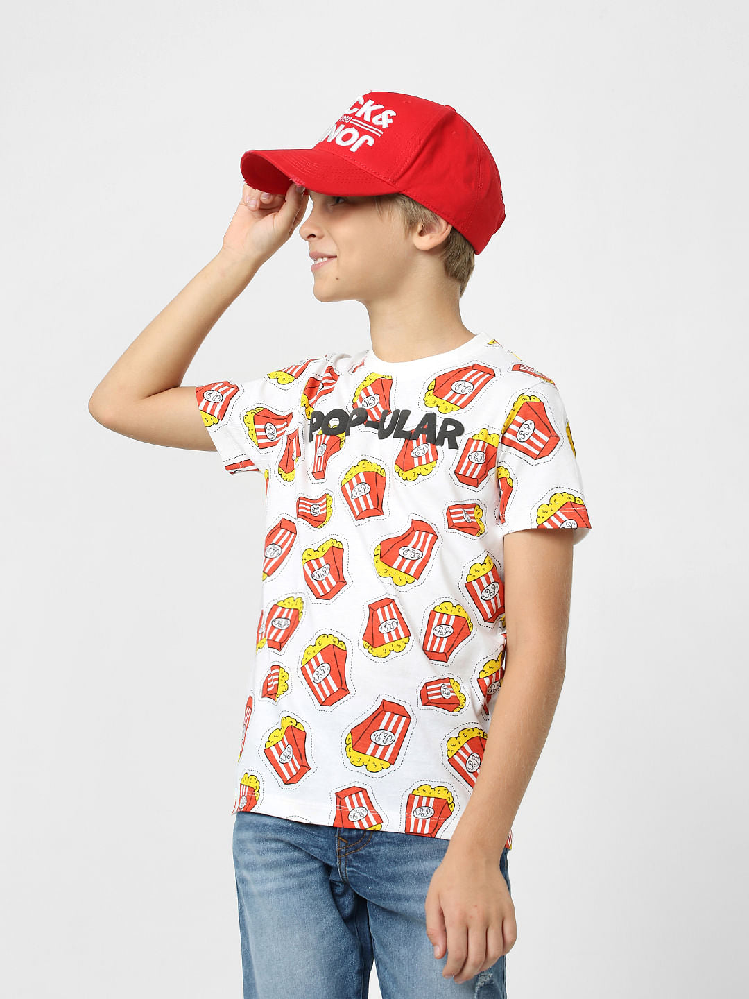 Boys White Fries Print T-shirt
