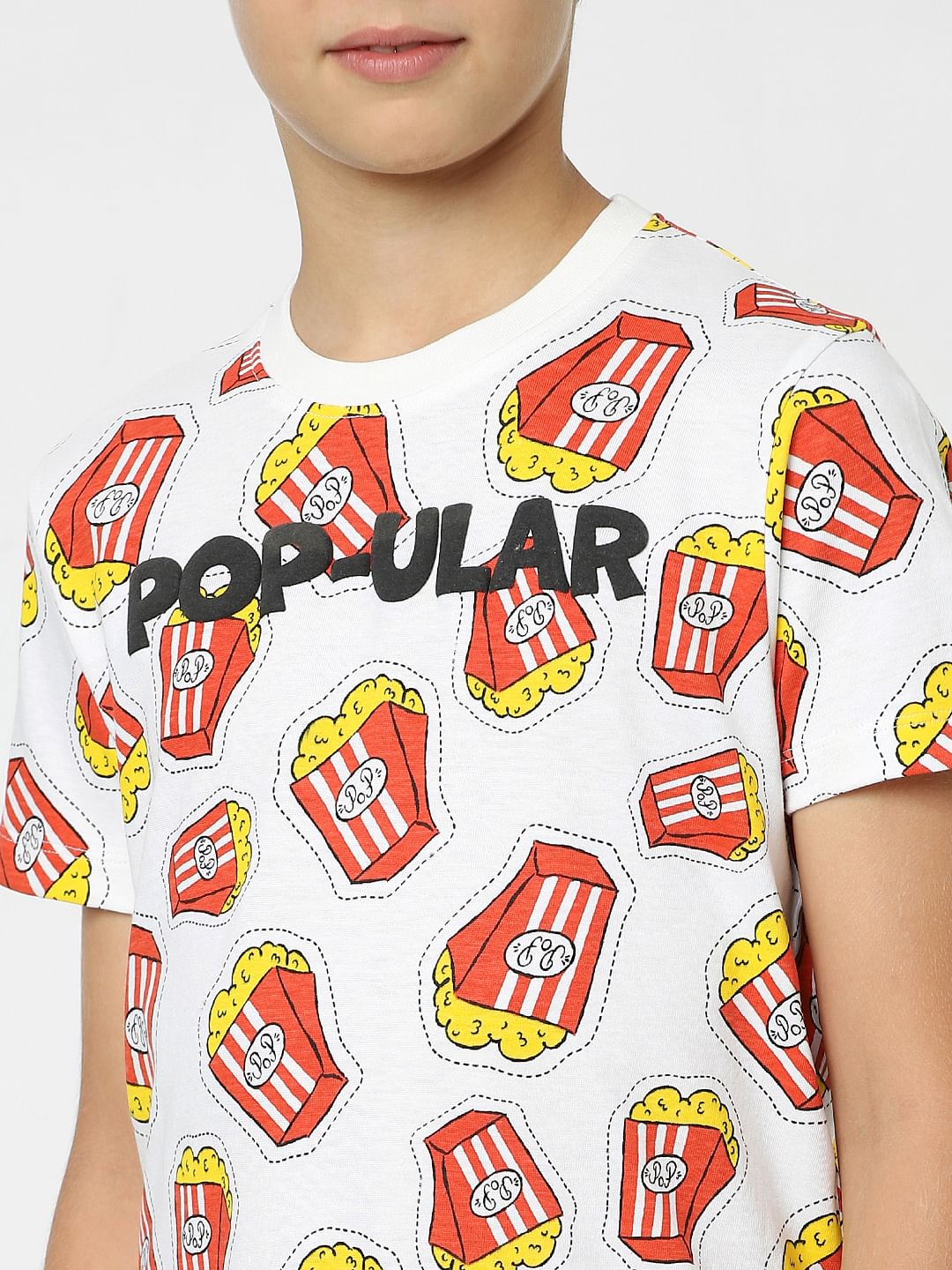 Boys White Fries Print T-shirt