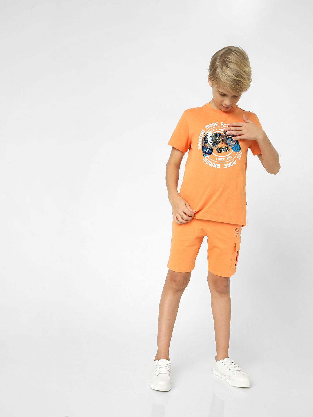 Boys Orange Graphic Print T-shirt