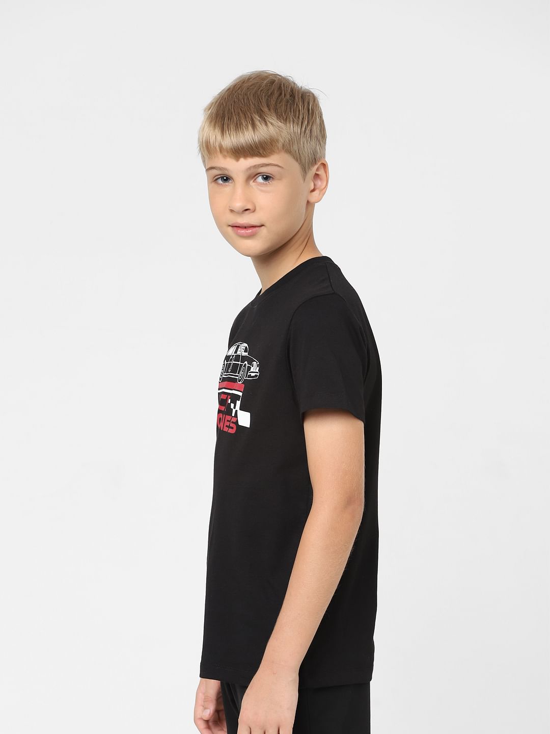 Boys Black Printed Crew Neck T-shirt