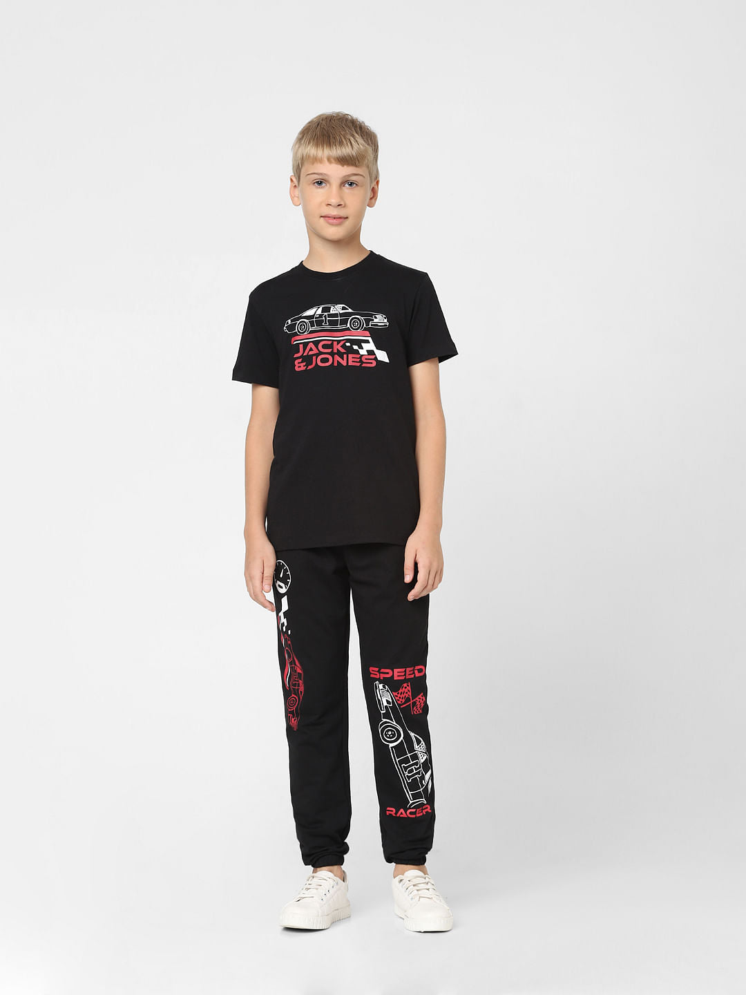 Boys Black Printed Crew Neck T-shirt