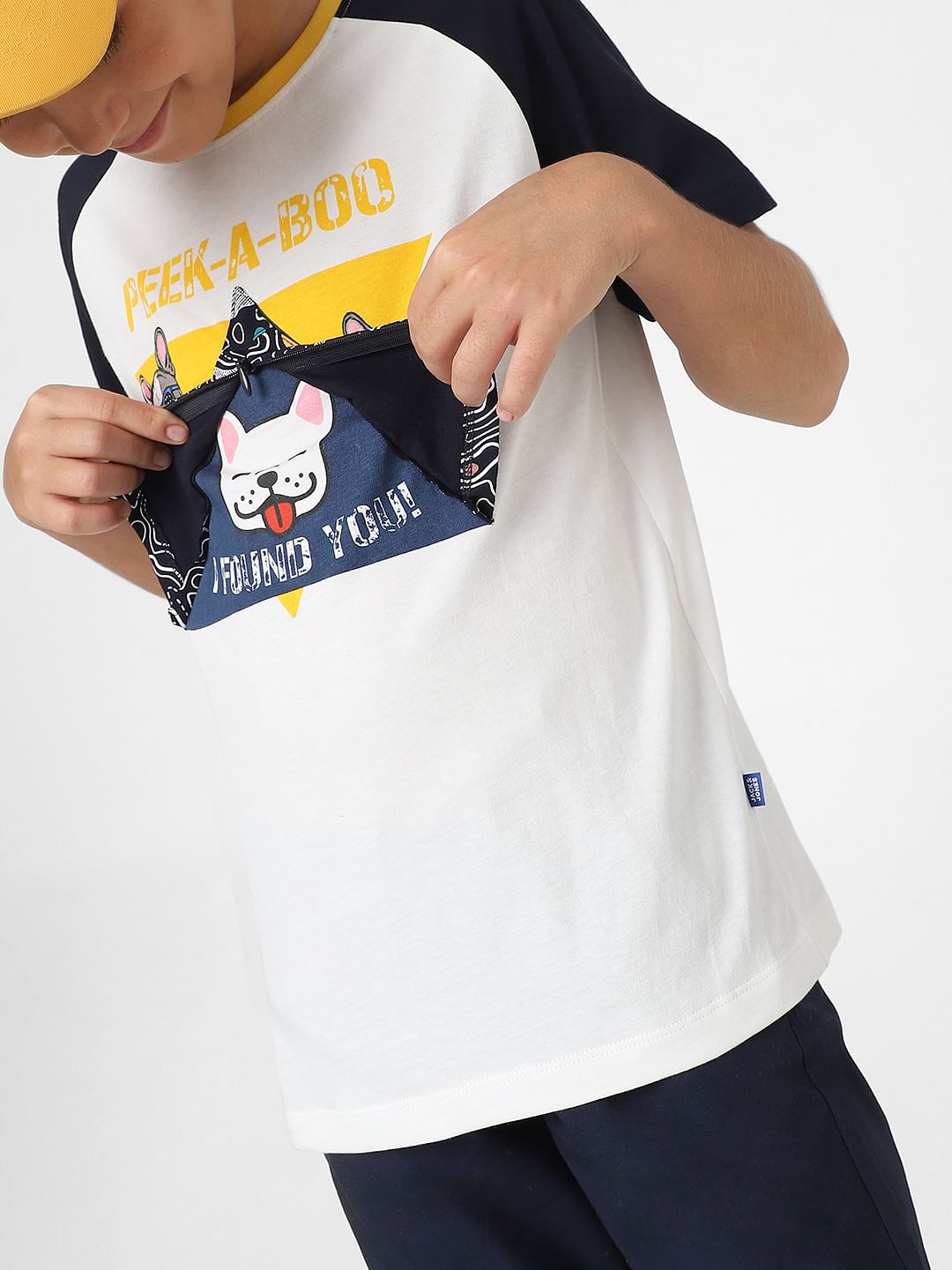 Boys White Colourblocked Crew Neck T-shirt