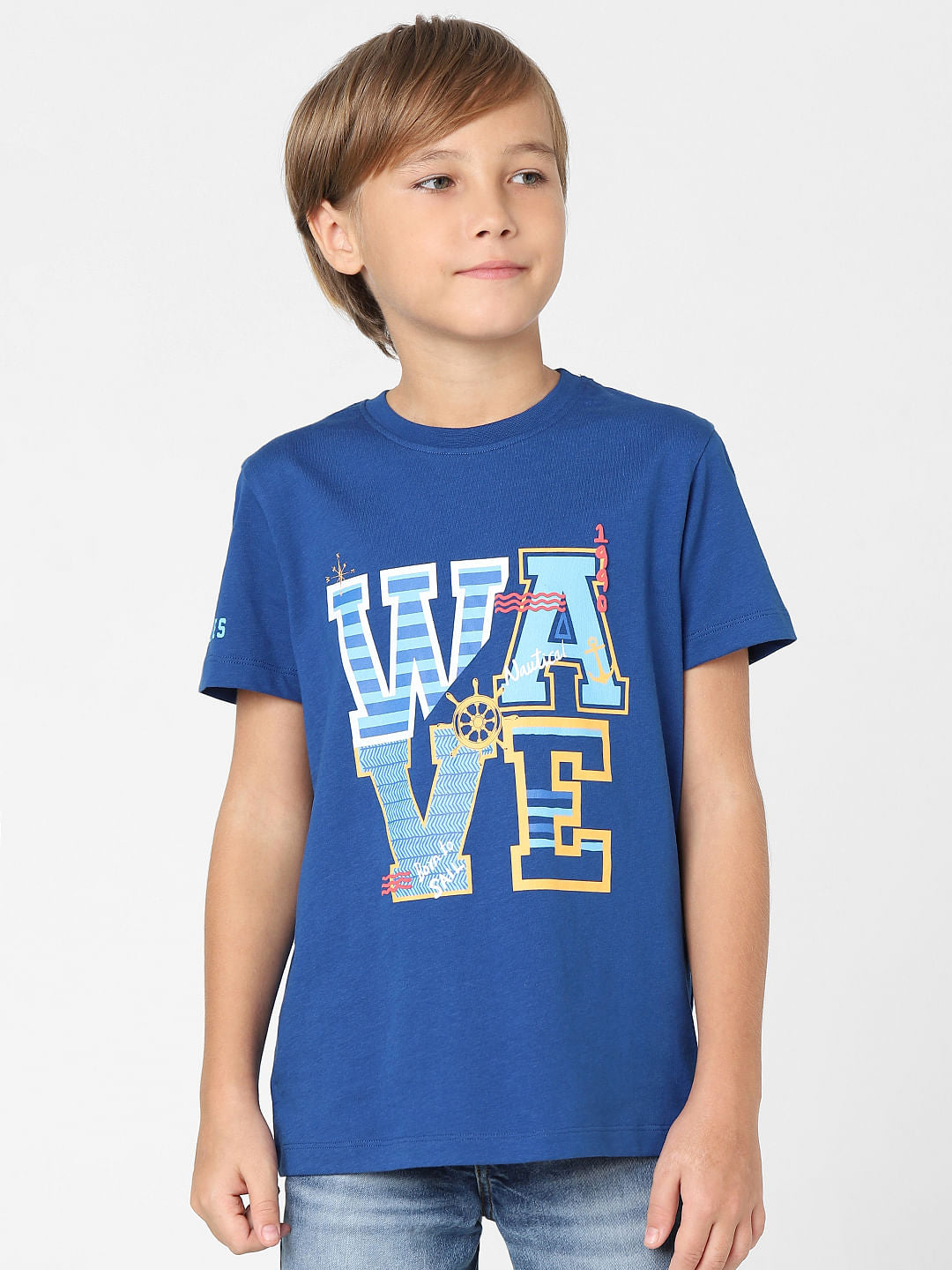 Boys Blue Graphic Print Crew Neck T-shirt