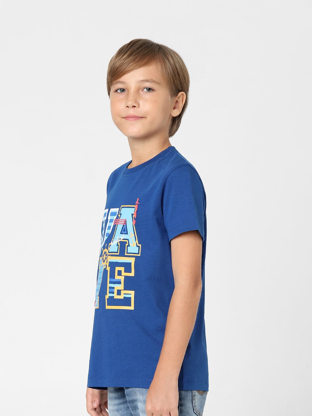 Boys Blue Graphic Print Crew Neck T-shirt