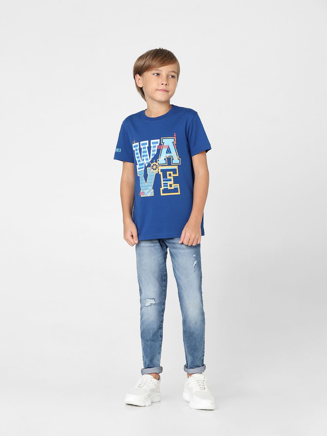 Boys Blue Graphic Print Crew Neck T-shirt