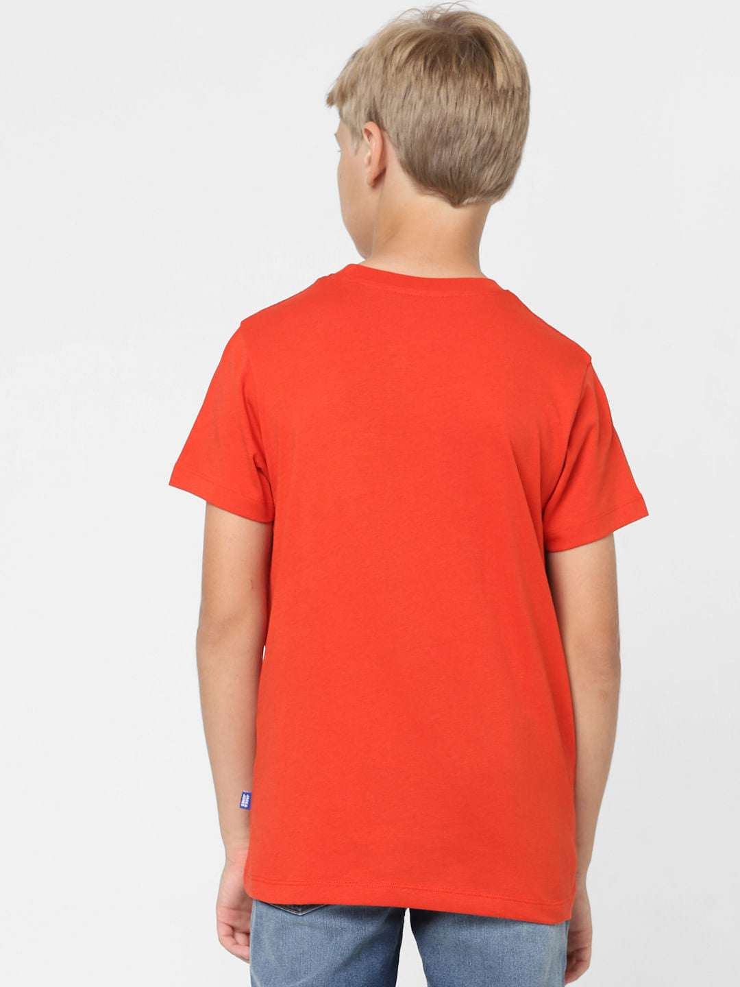 Boys Red Logo Print Crew Neck T-shirt