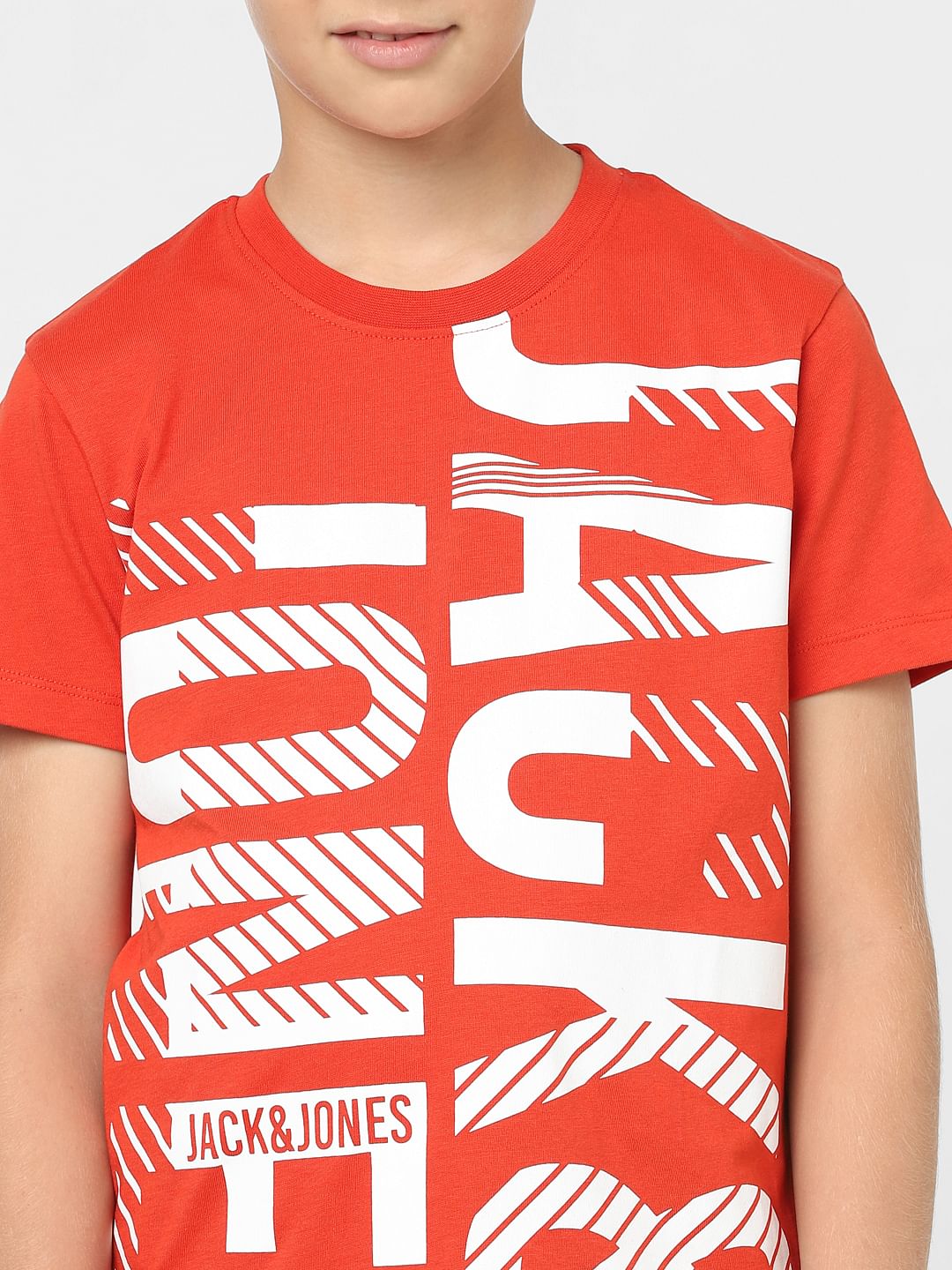 Boys Red Logo Print Crew Neck T-shirt