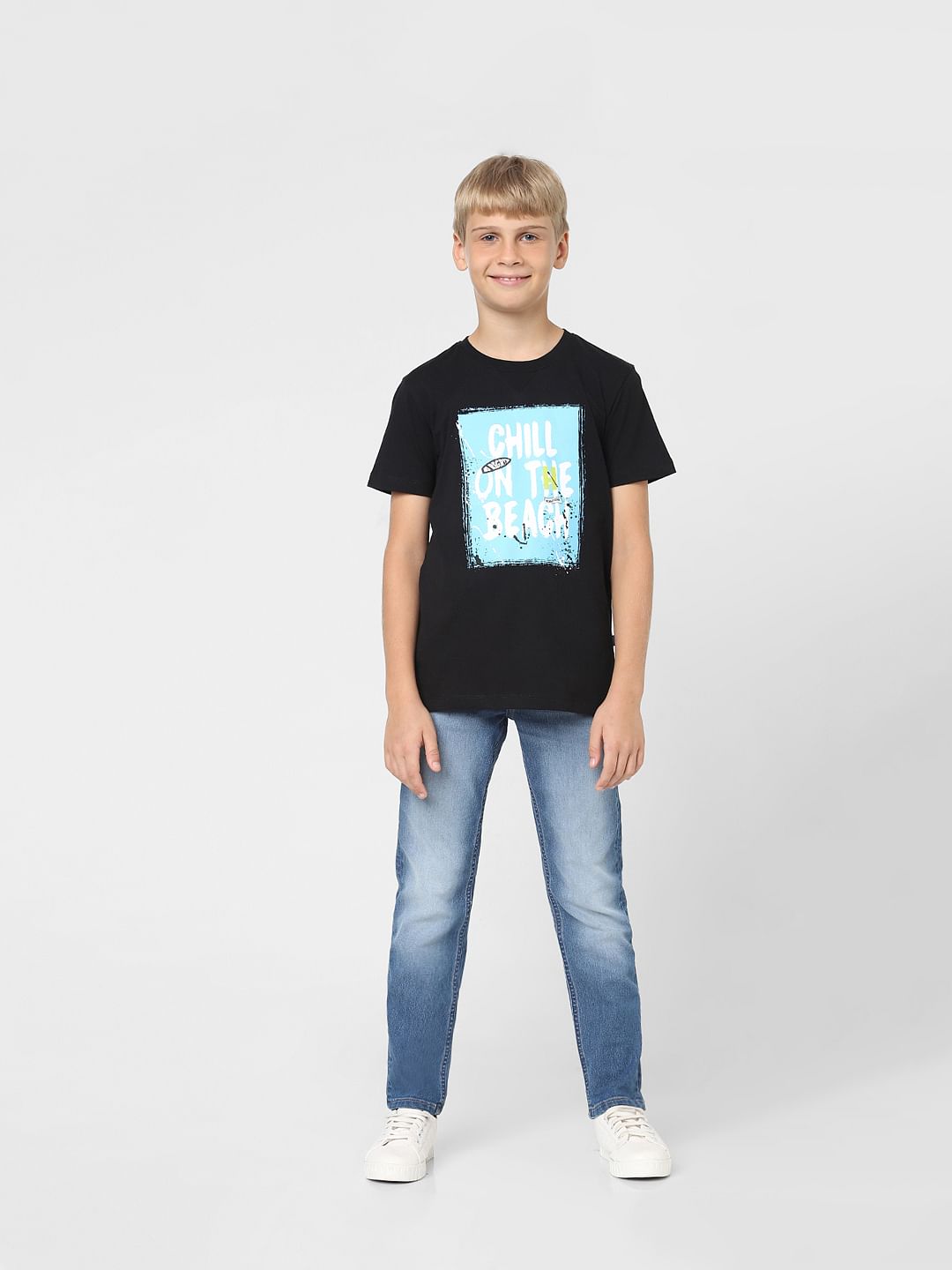 Boys Black Graphic Print T-shirt
