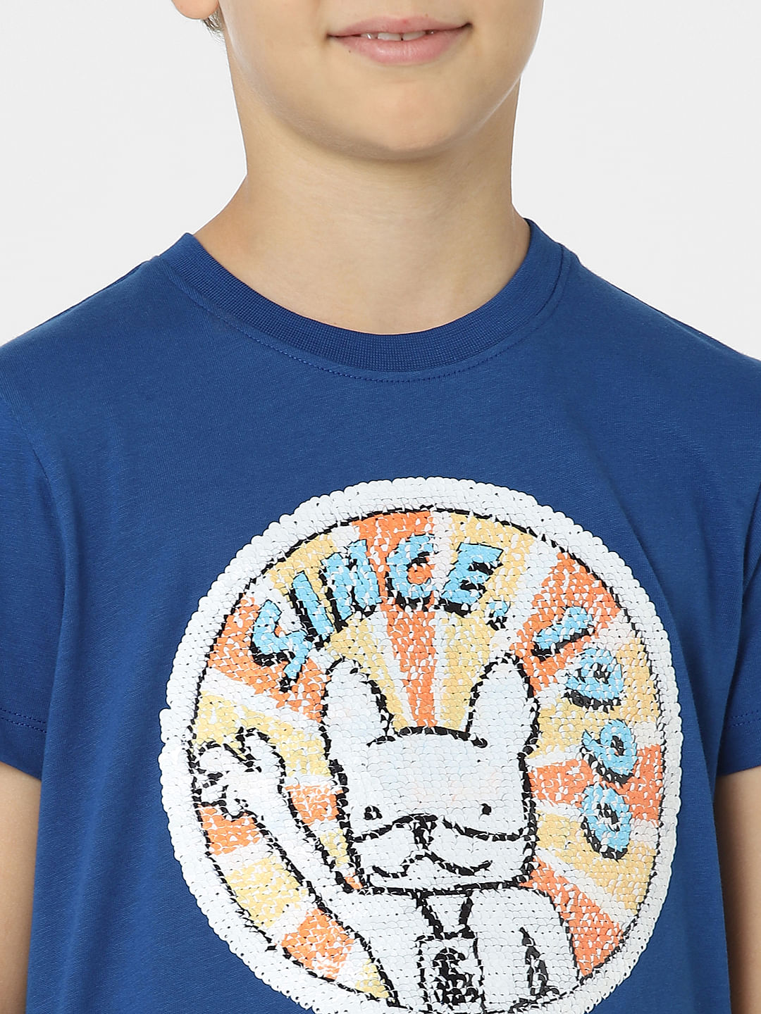 BOYS Blue Sequin Detail Printed T-shirt
