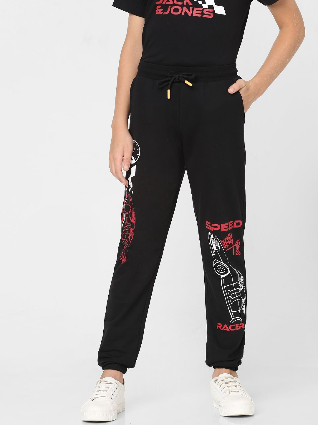 Boys Black Mid Rise Printed Sweatpants