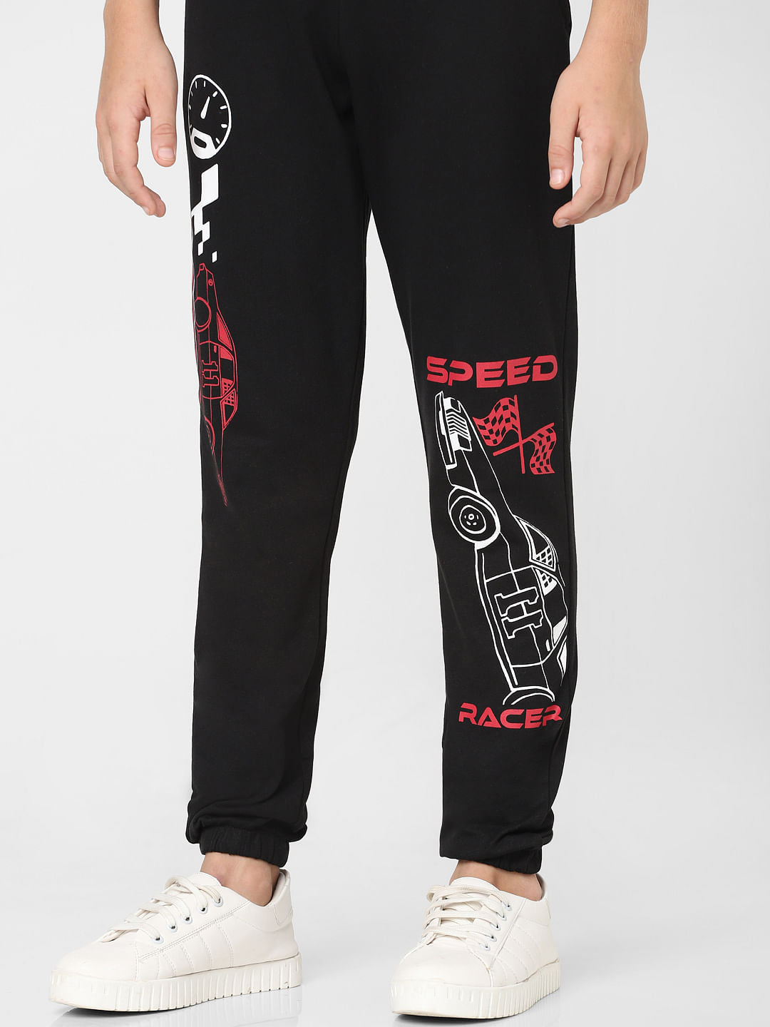 Boys Black Mid Rise Printed Sweatpants