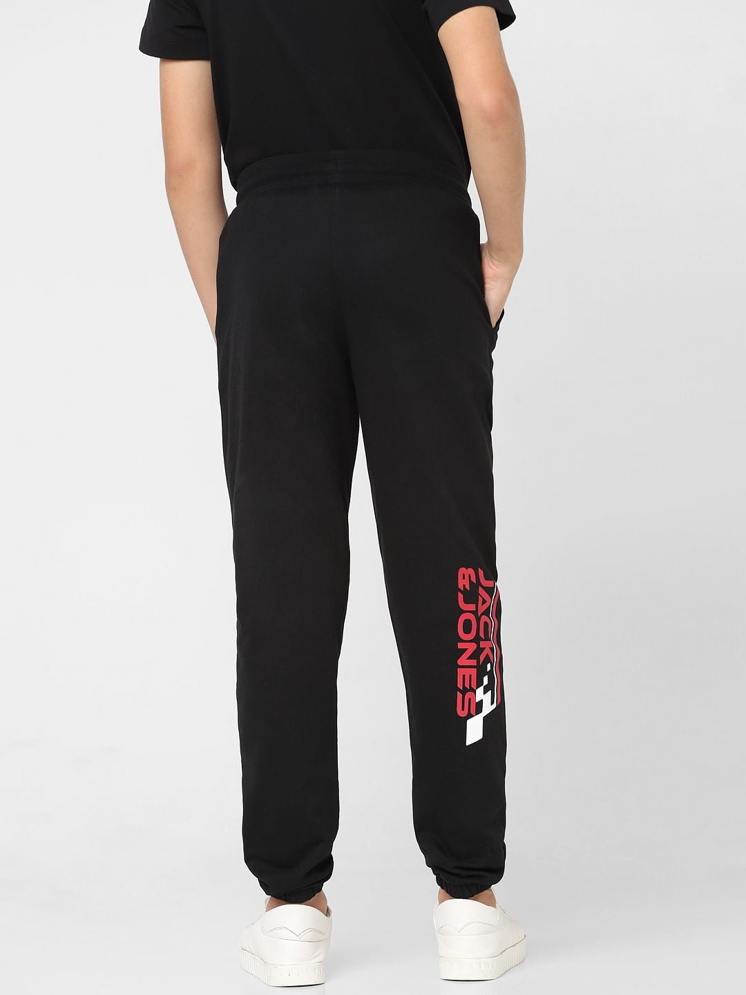 Boys Black Mid Rise Printed Sweatpants