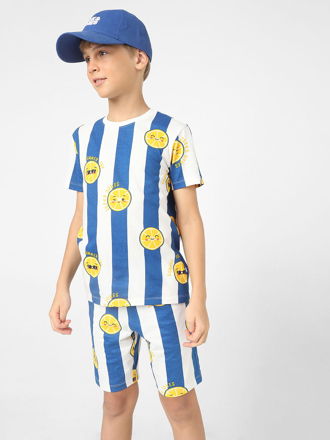 Boys Blue Striped Co-ord T-shirt