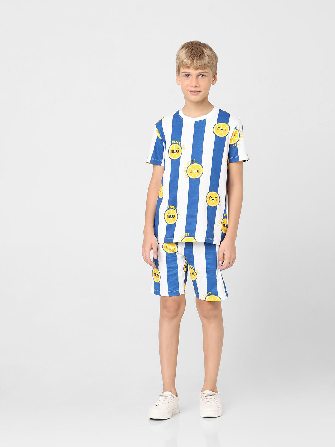 Boys Blue Striped Co-ord T-shirt