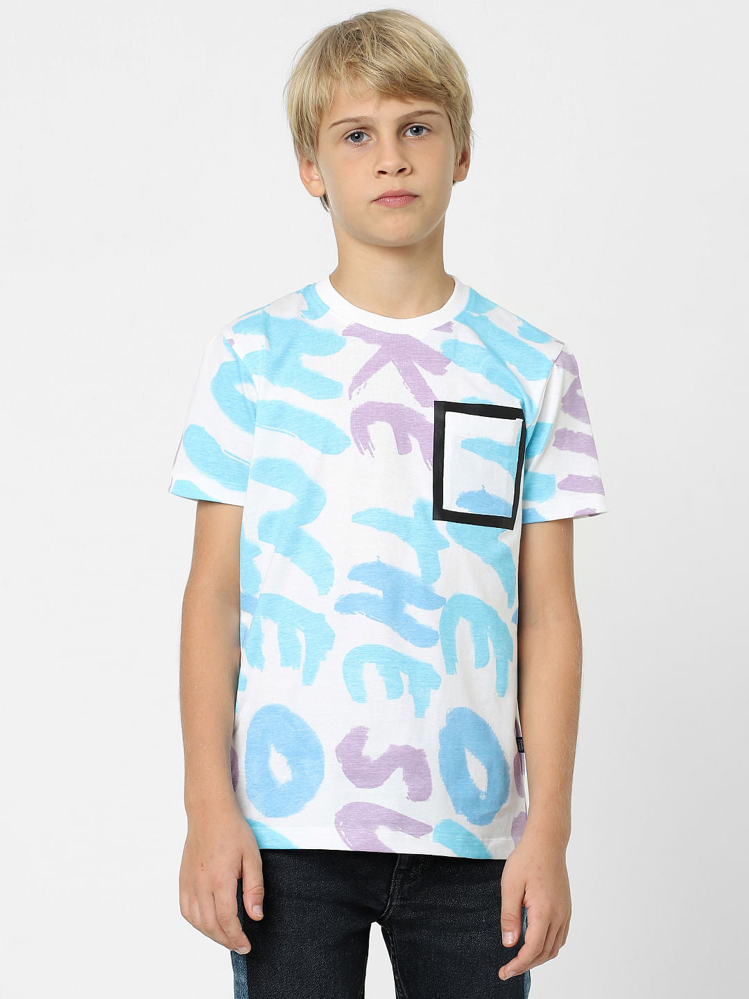 Boys White Typographic Print T-shirt
