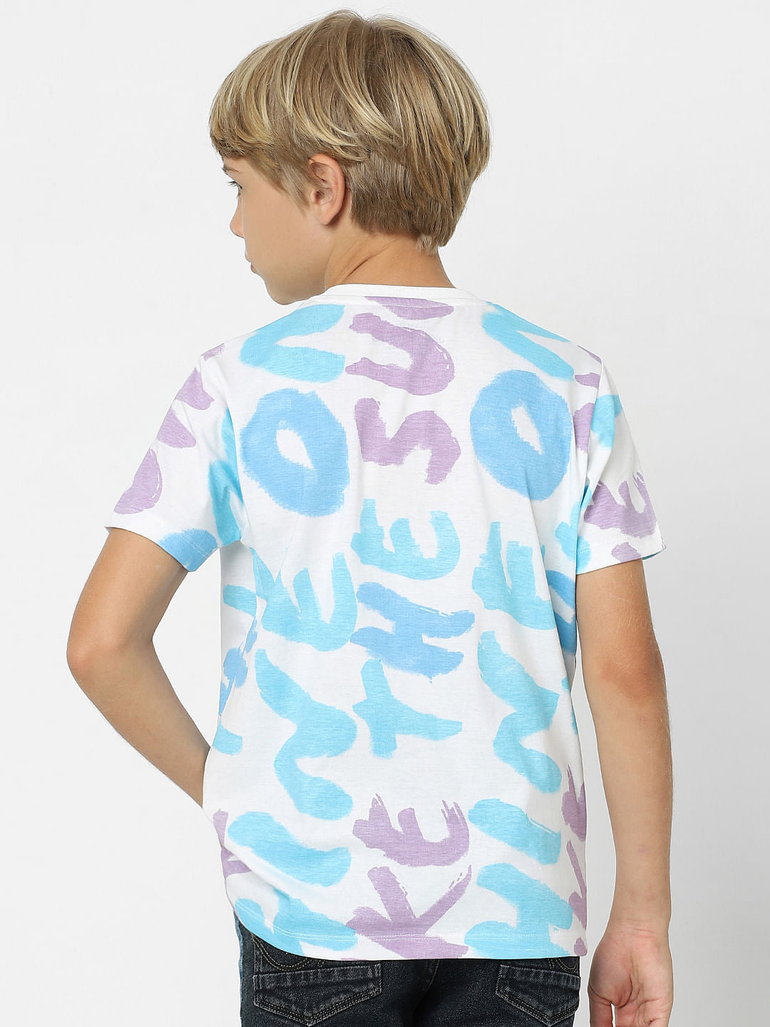 Boys White Typographic Print T-shirt