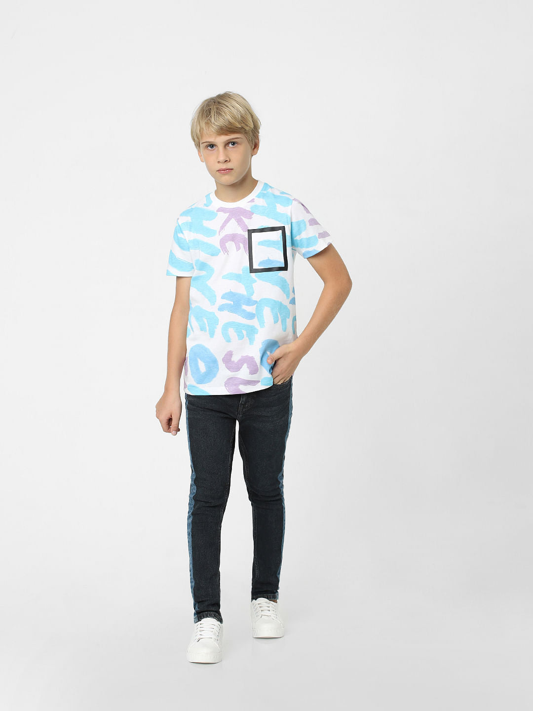 Boys White Typographic Print T-shirt