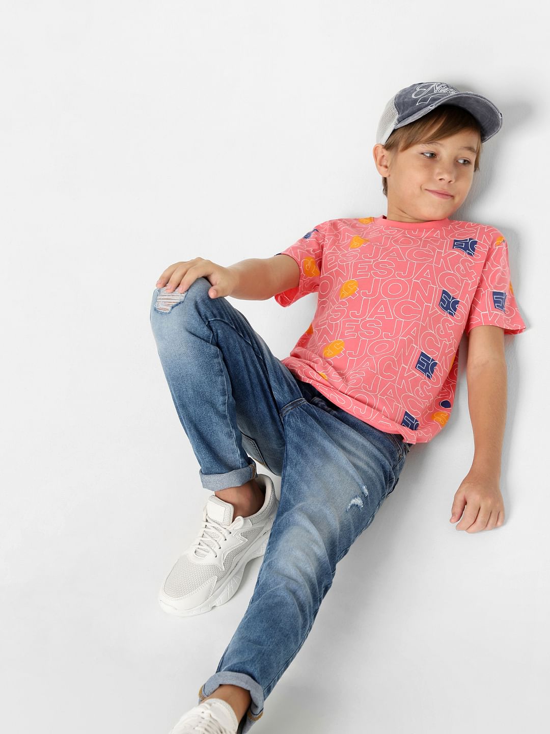 Boys Pink Logo Print Crew Neck T-shirt