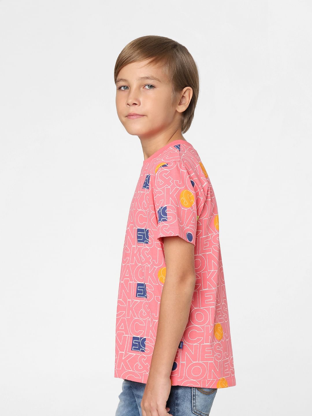 Boys Pink Logo Print Crew Neck T-shirt