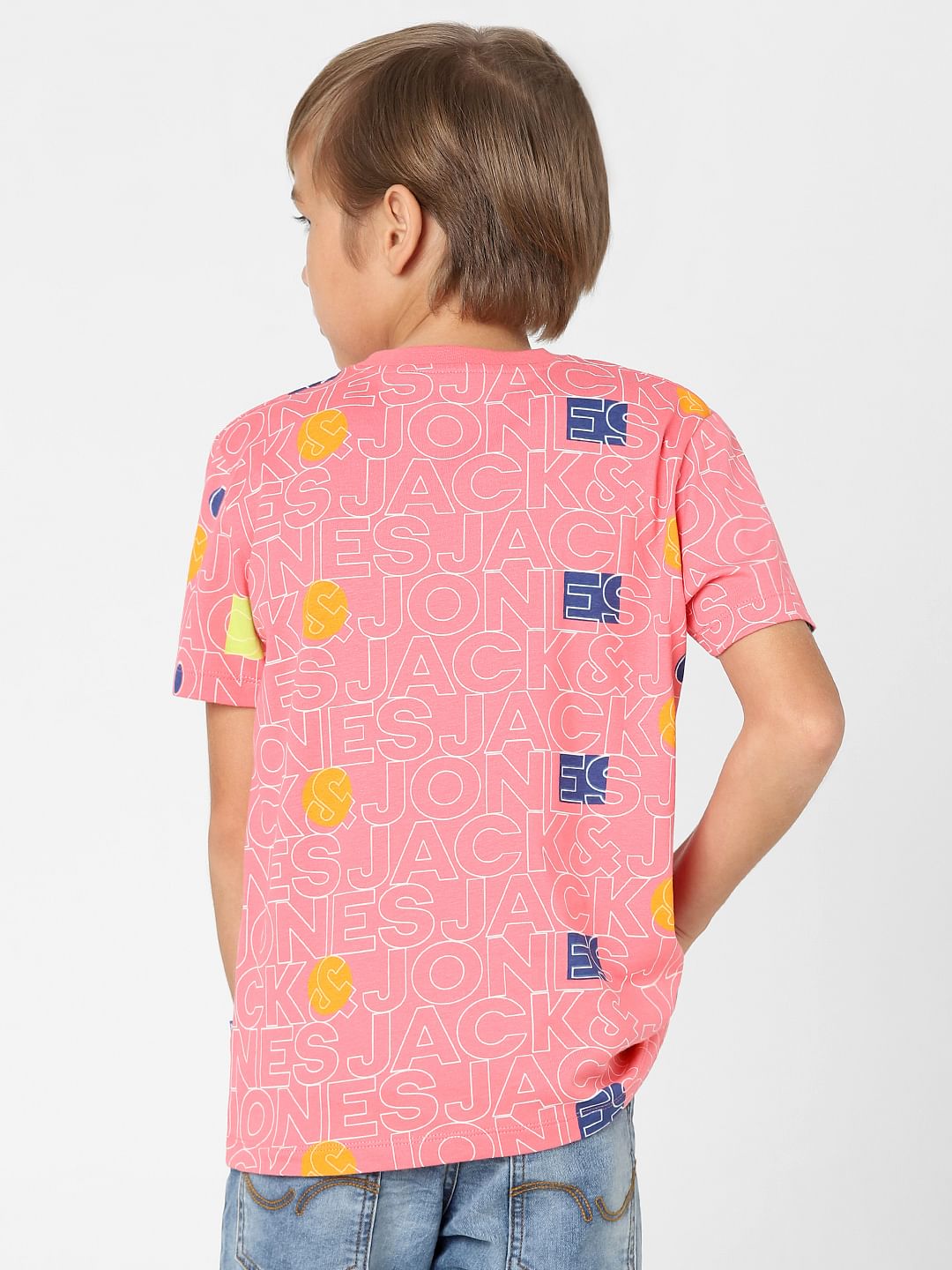 Boys Pink Logo Print Crew Neck T-shirt