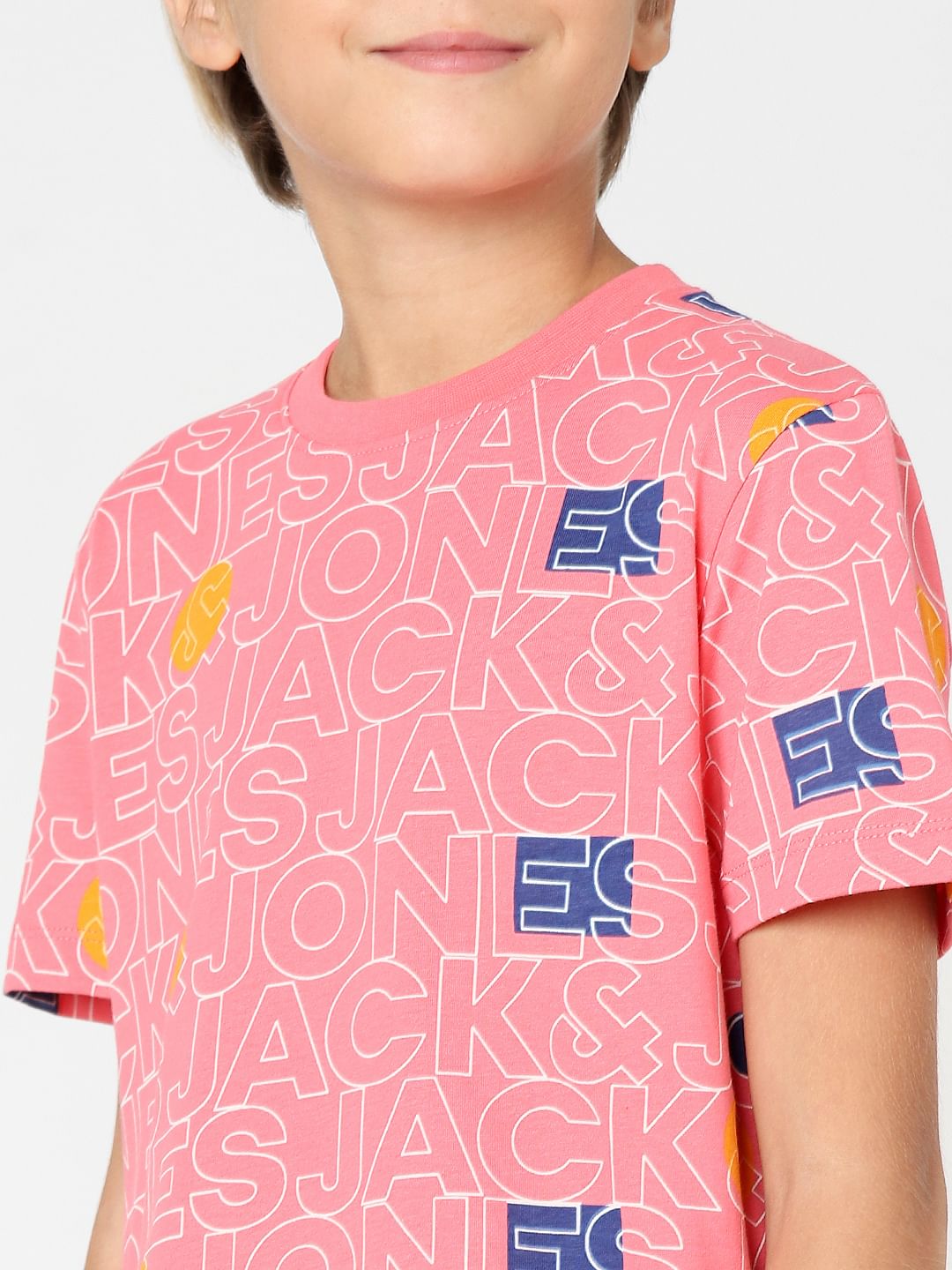 Boys Pink Logo Print Crew Neck T-shirt