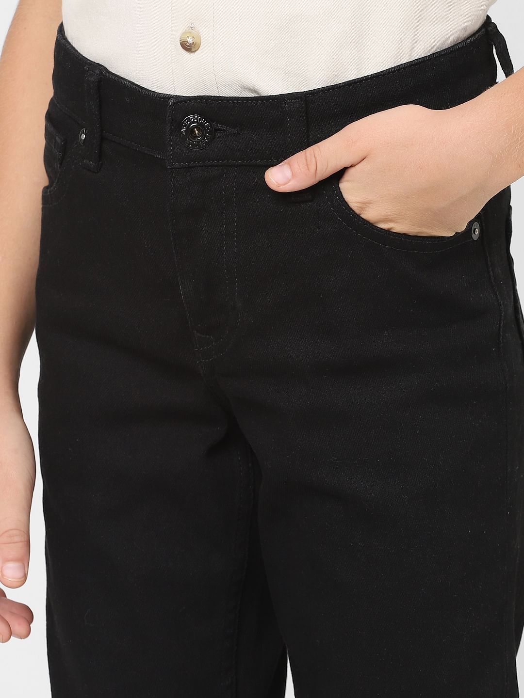 Boys Black Mid Rise Regular Fit Jeans