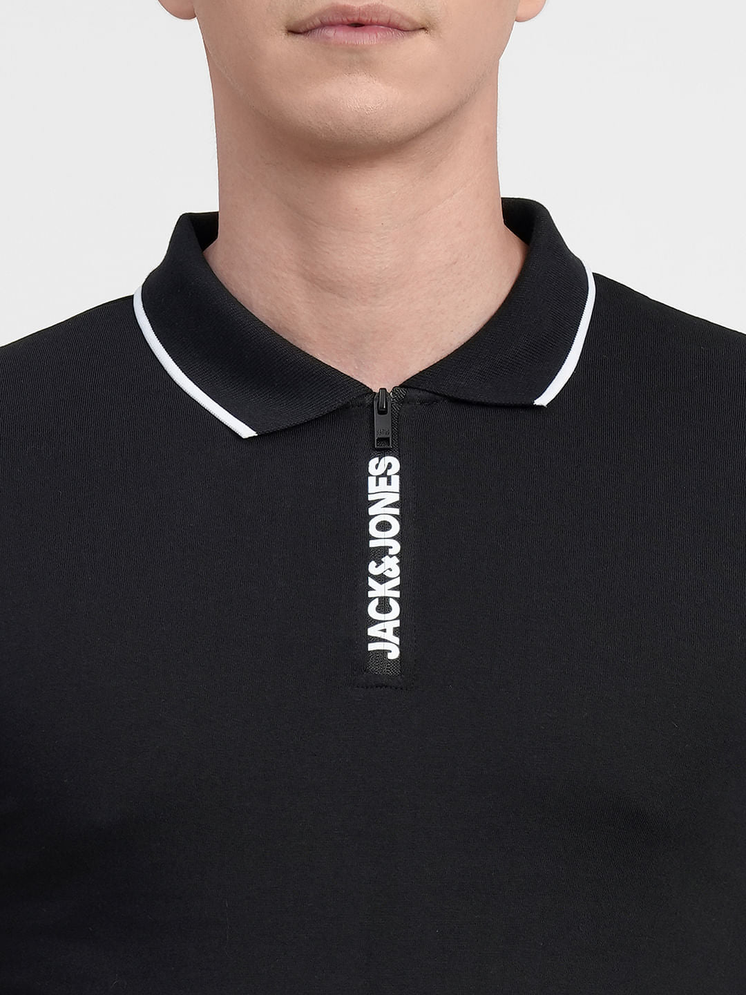 Black Logo Zip-Up Polo T-shirt